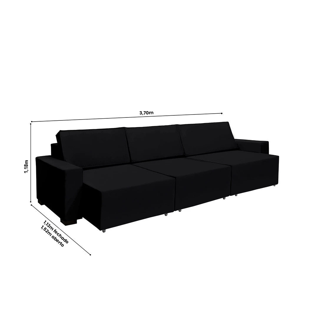 Sofá Dallas 3,70m Retrátil - Preto