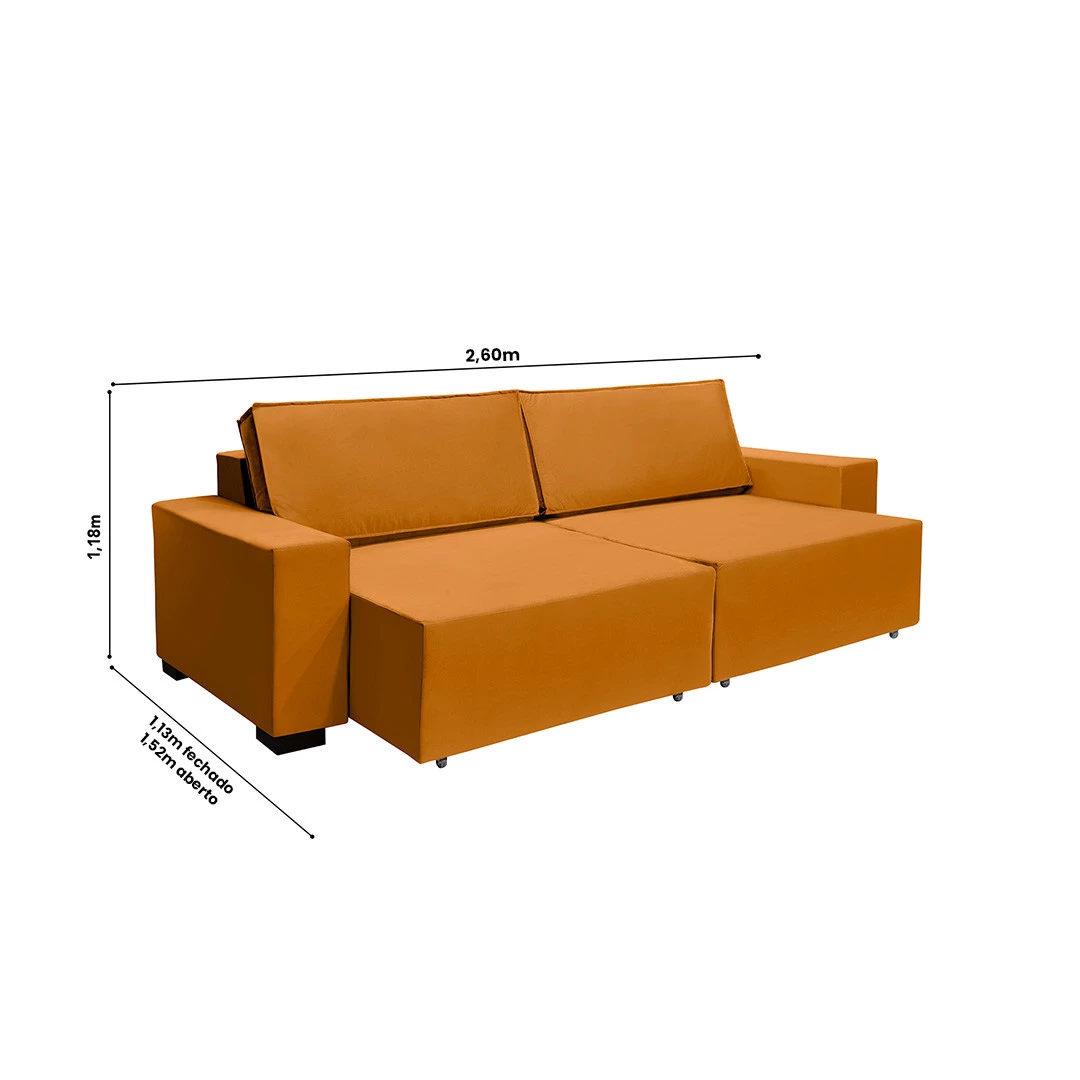 Sofá Dallas 2,60m Retrátil - Terra