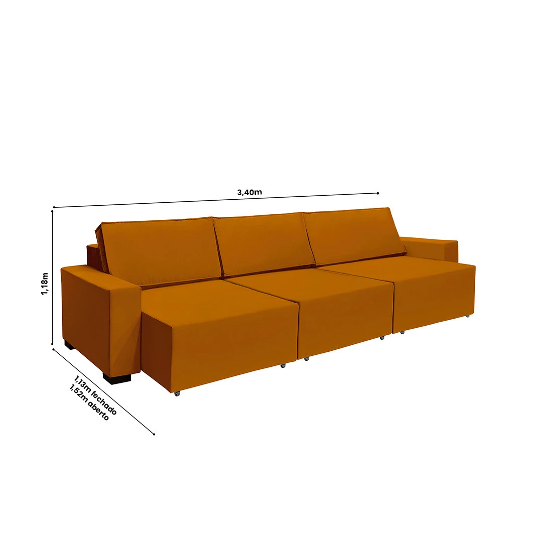 Sofá Dallas 3,40m Retrátil - Terra