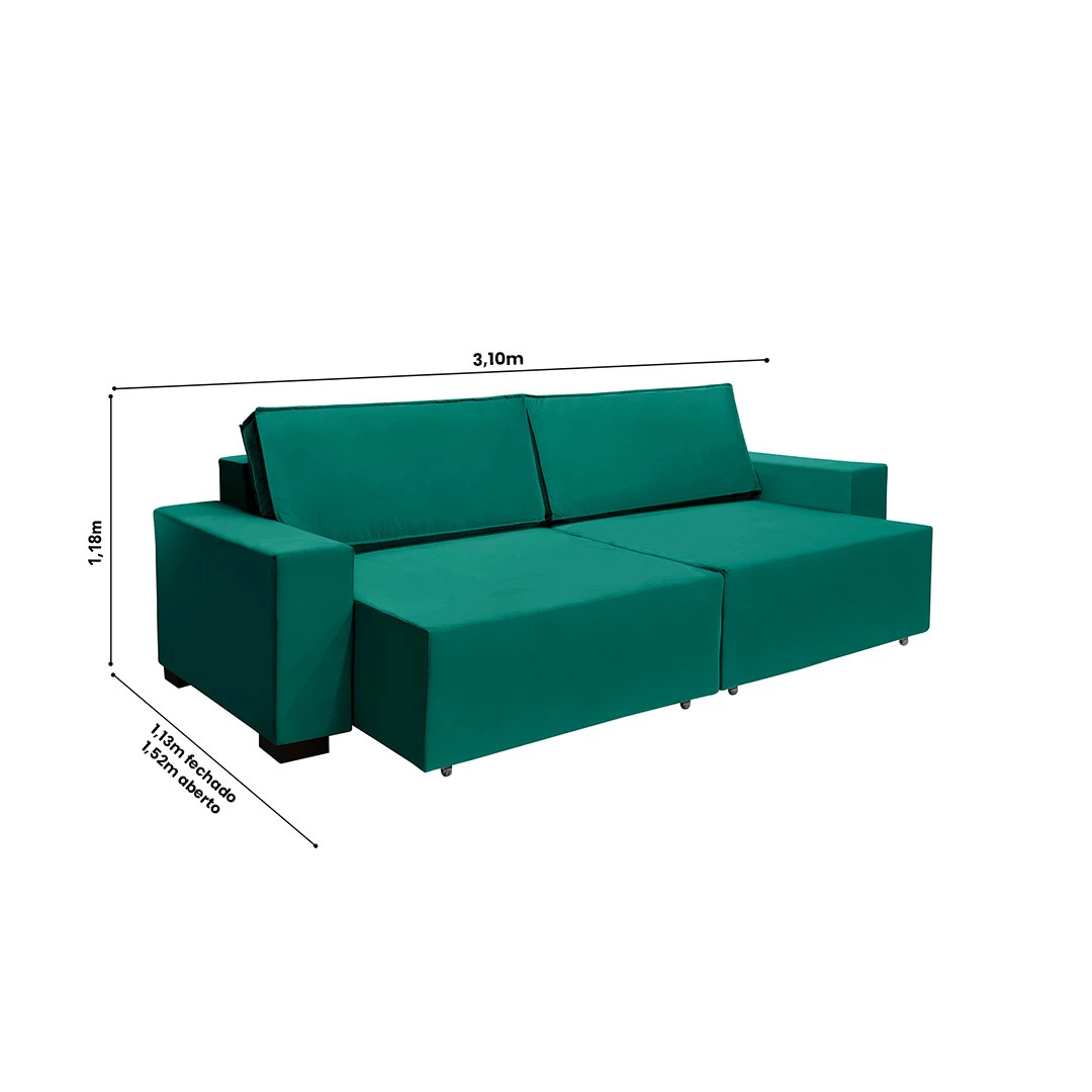 Sofá Dallas 3,10m Retrátil - Verde