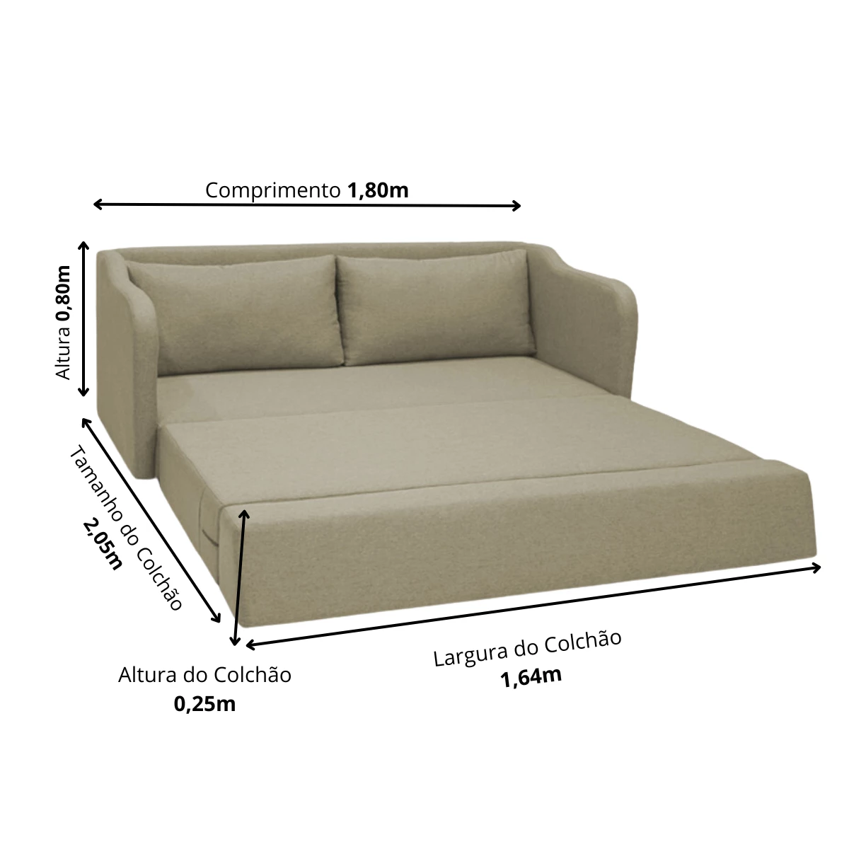 Sofá Cama Aconchego 1,80 - Bege