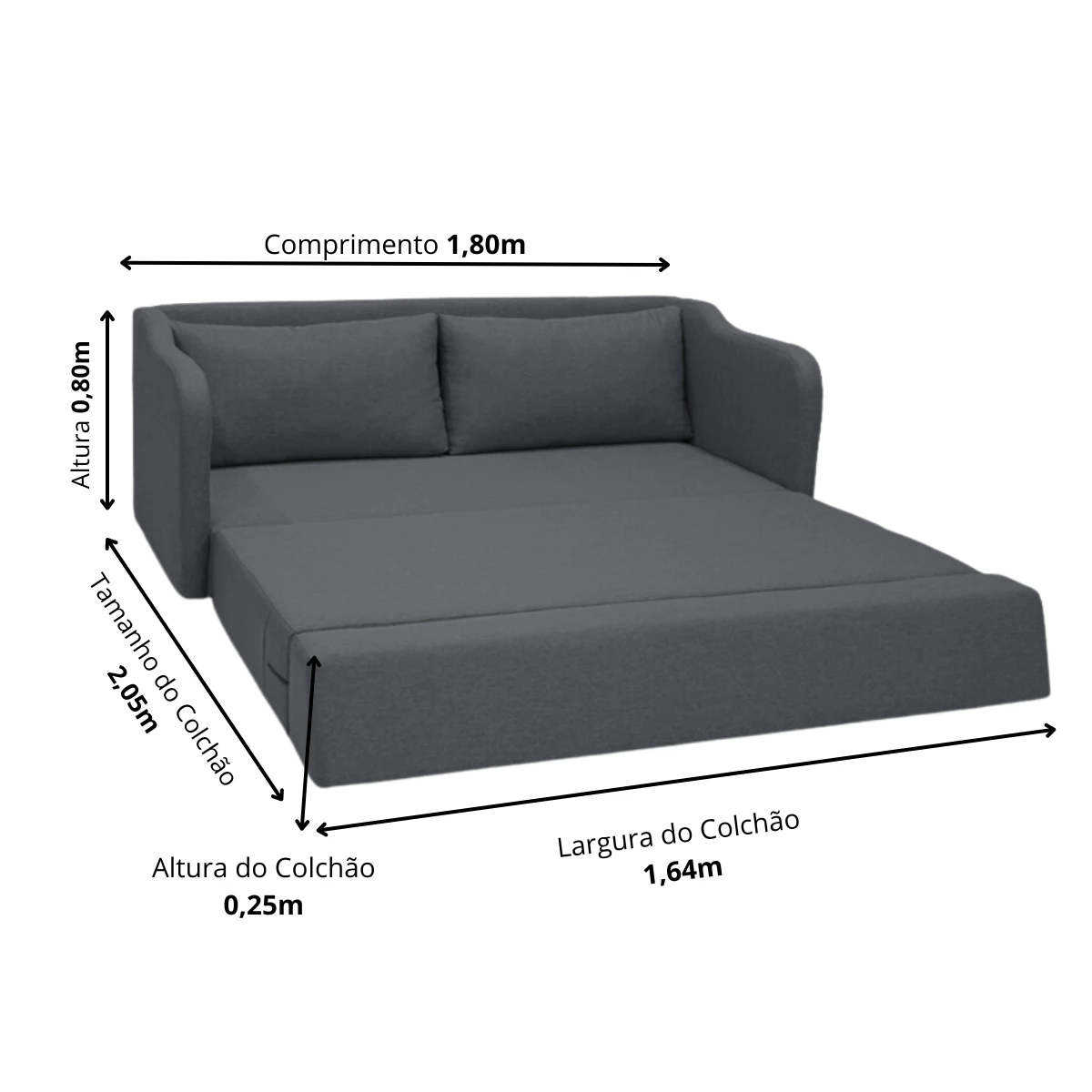 Sofá Cama Aconchego 1,80 - Chumbo