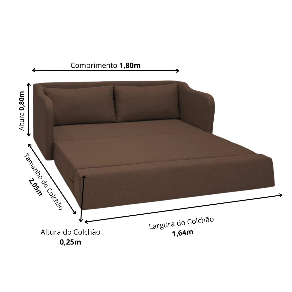 Sofá Cama Aconchego 1,80 - Marrom 