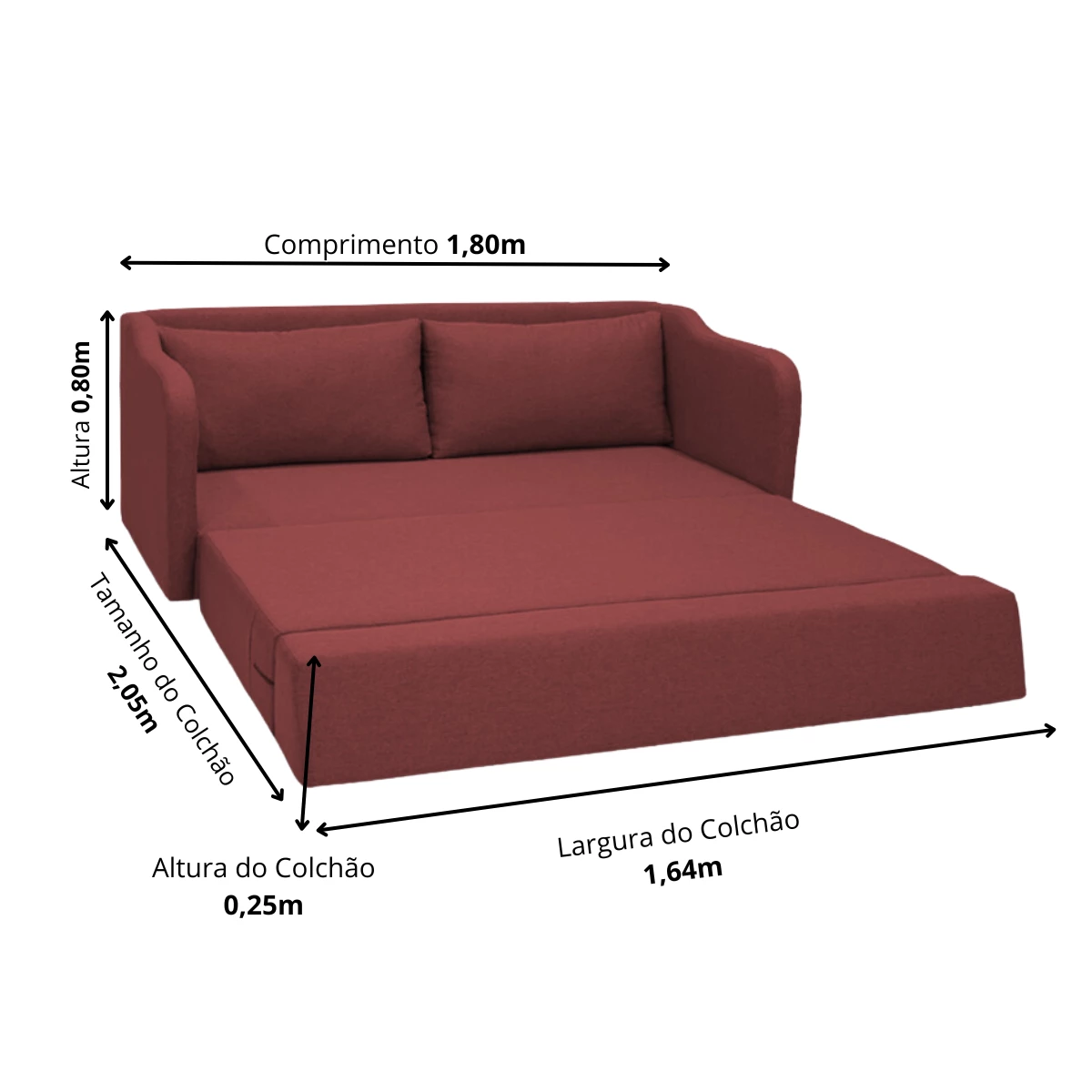 Sofá Cama Aconchego 1,80 - Vermelho