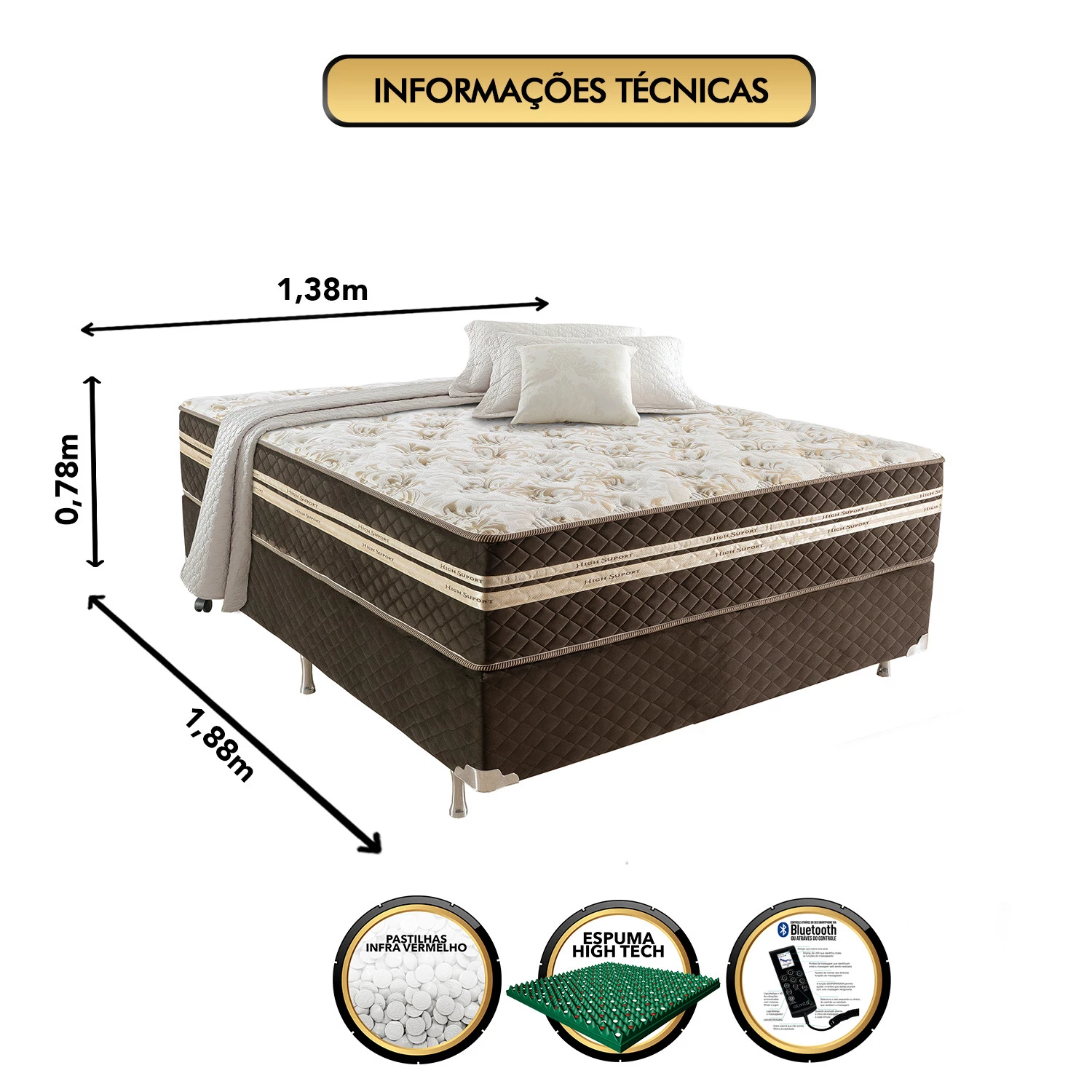 Conjunto Box Ortorelax com Molas, Vibro Massagem e Magnético 1,38x1,88m Casal