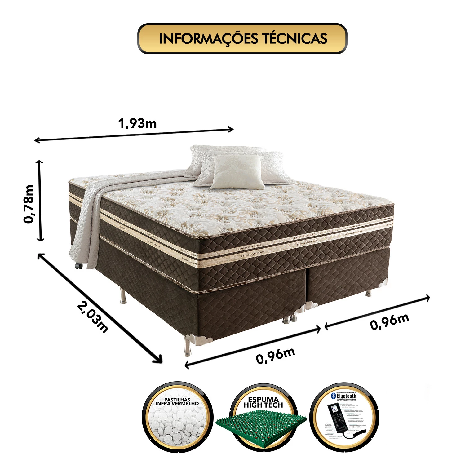 Conjunto Box Ortorelax com Molas, Vibro Massagem e Magnético 1,93x2,03m King