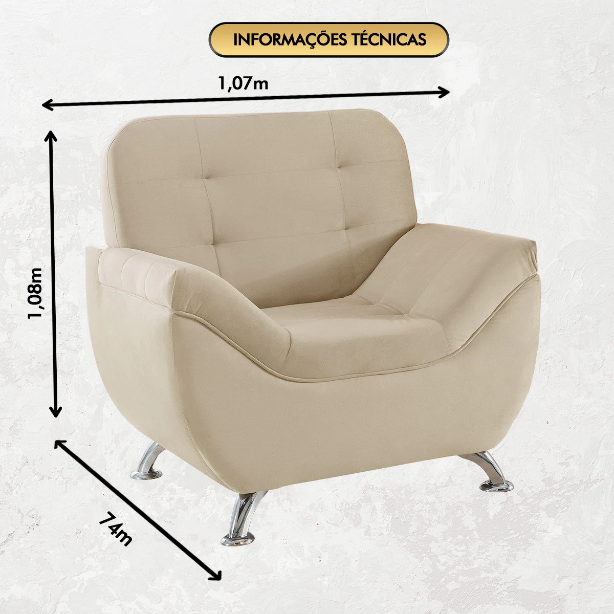 Poltrona Imperium 1,07m em Veludo Soft - Bege