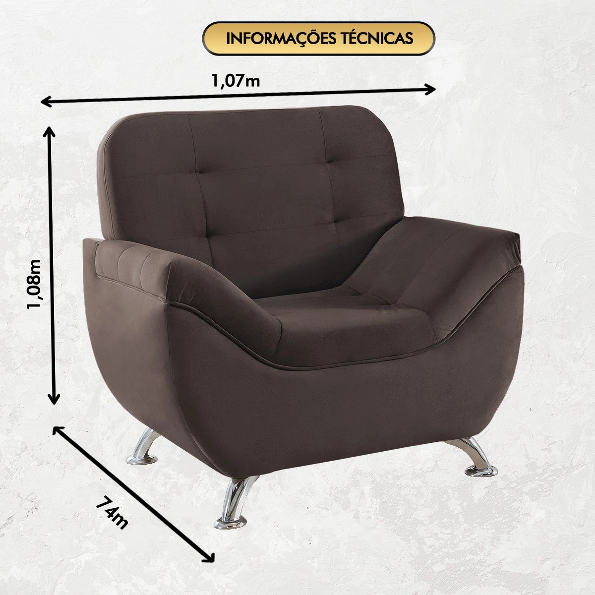 Poltrona Imperium 1,07m em Veludo Soft - Marrom