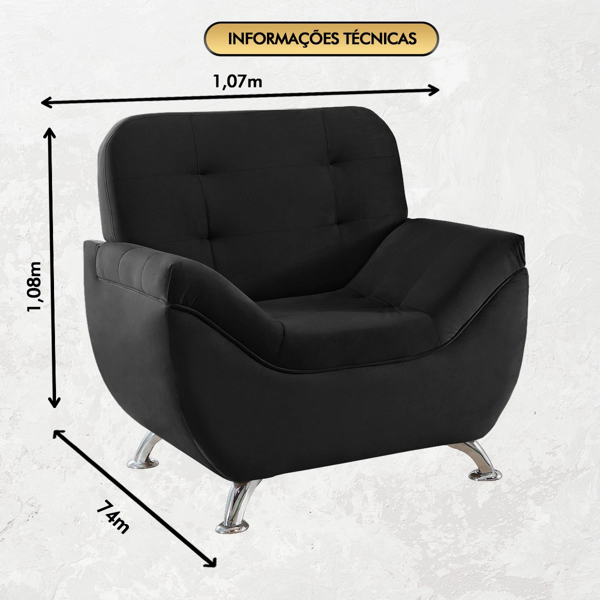 Poltrona Imperium 1,07m em Veludo Soft - Preto