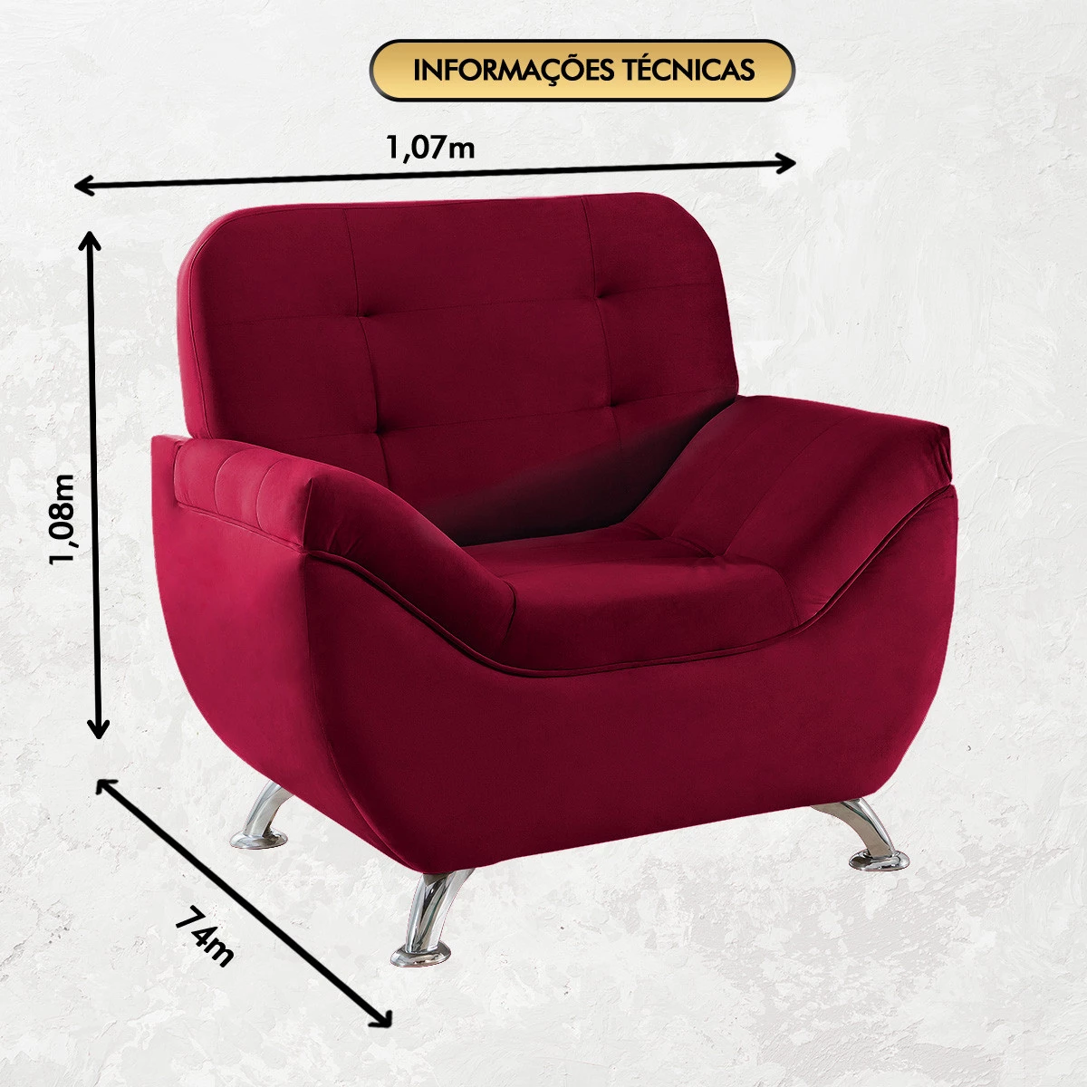 Poltrona Imperium 1,07m em Veludo Soft - Vinho