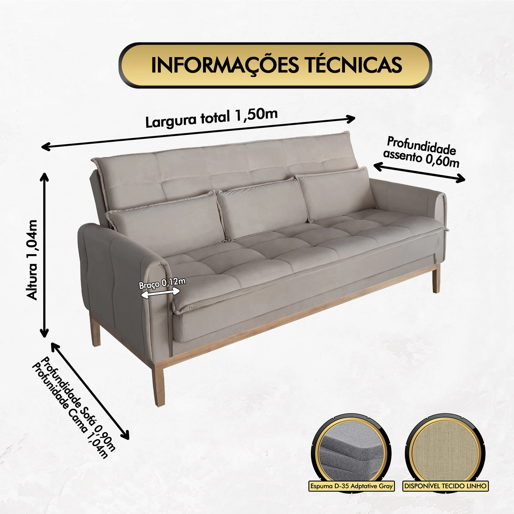 Sofá Cama Rivieira 1,50m - Avelã