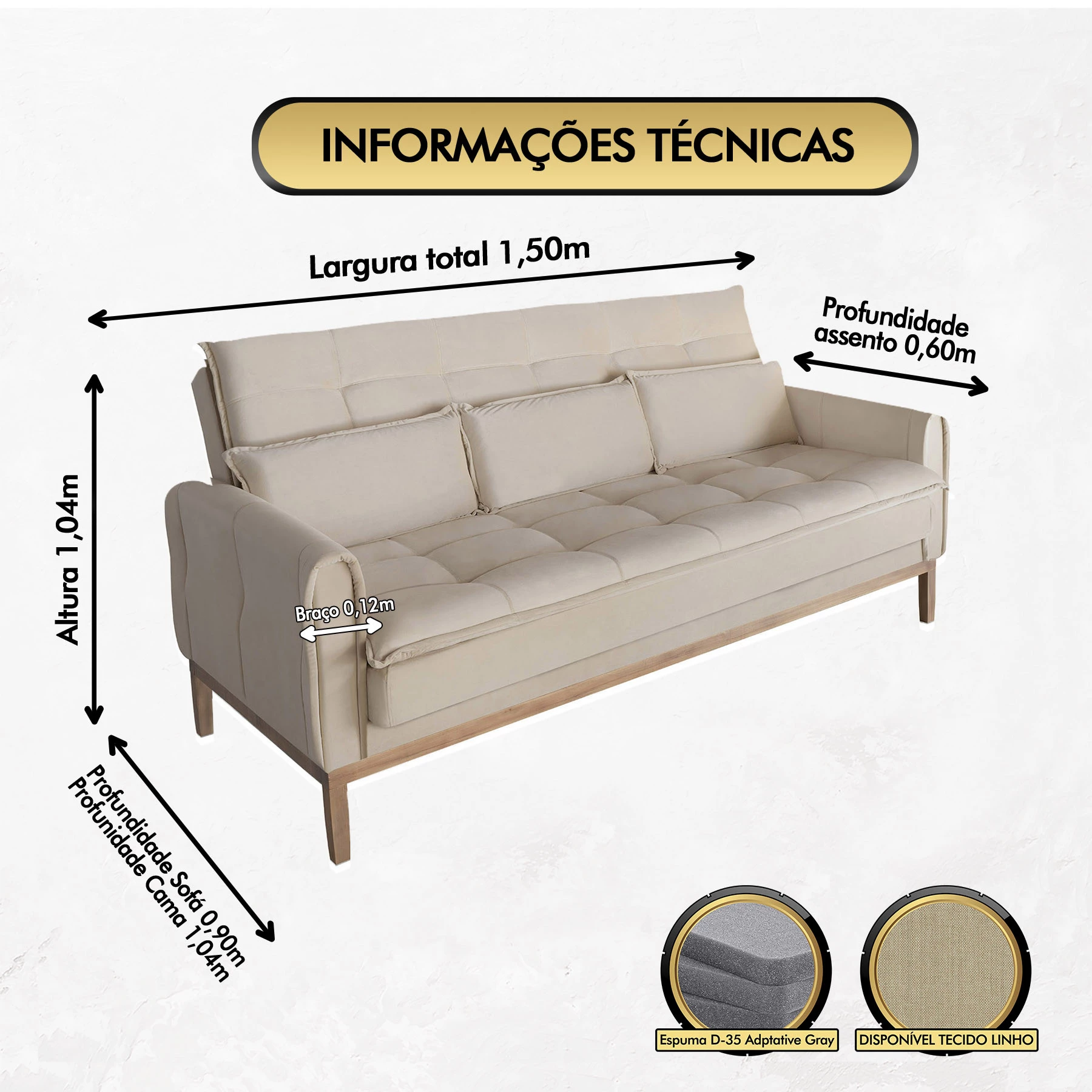 Sofá Cama Rivieira 1,50m - Bege