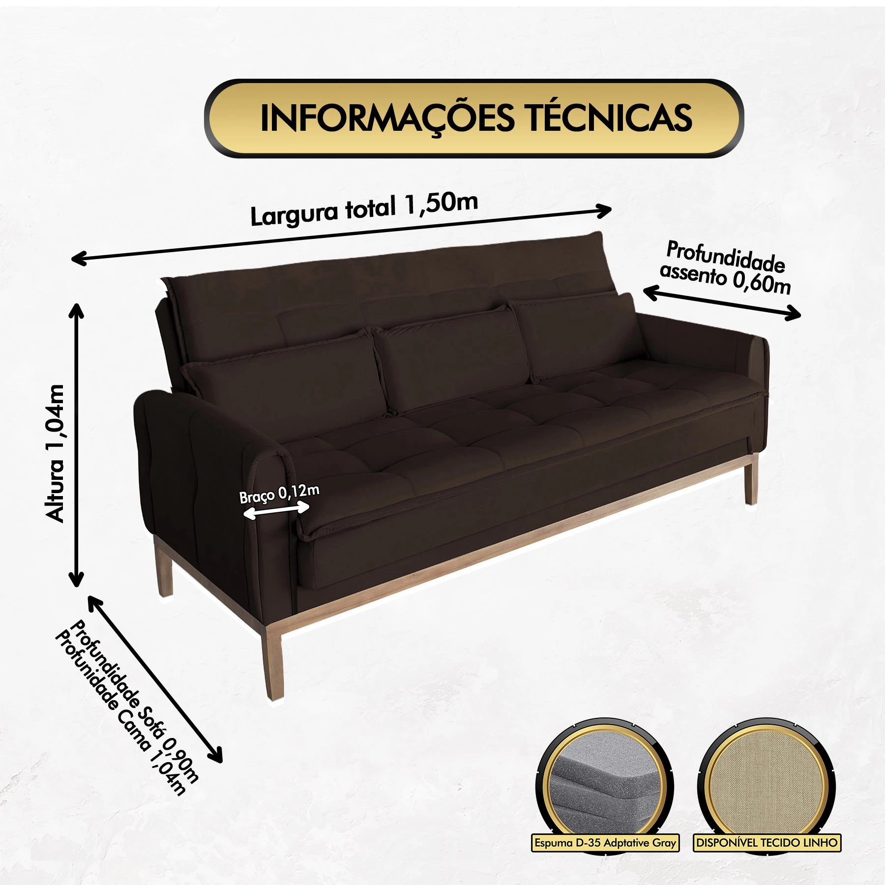 Sofá Cama Rivieira 1,50m - Marrom