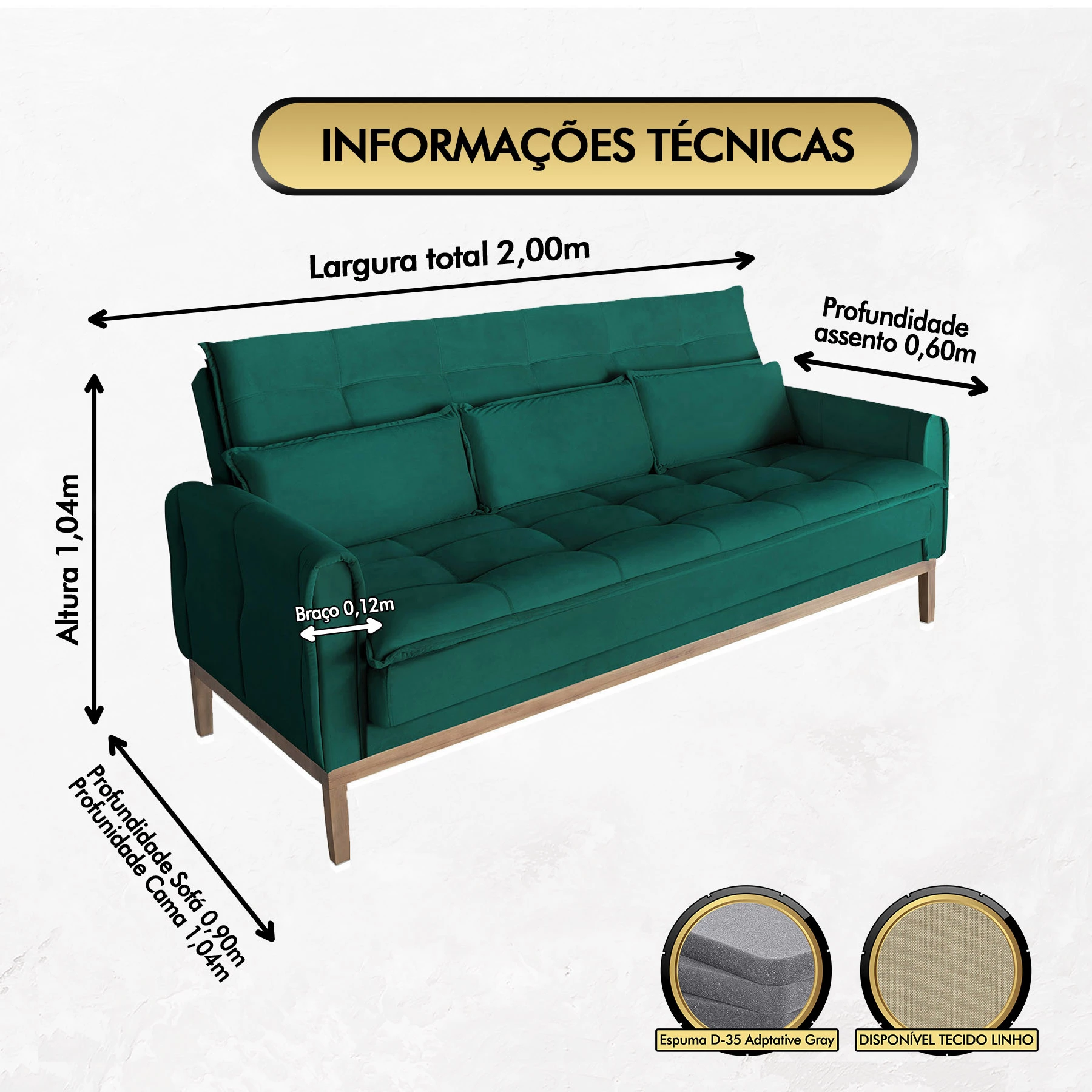 Sofá Cama Rivieira 2,00m - Verde