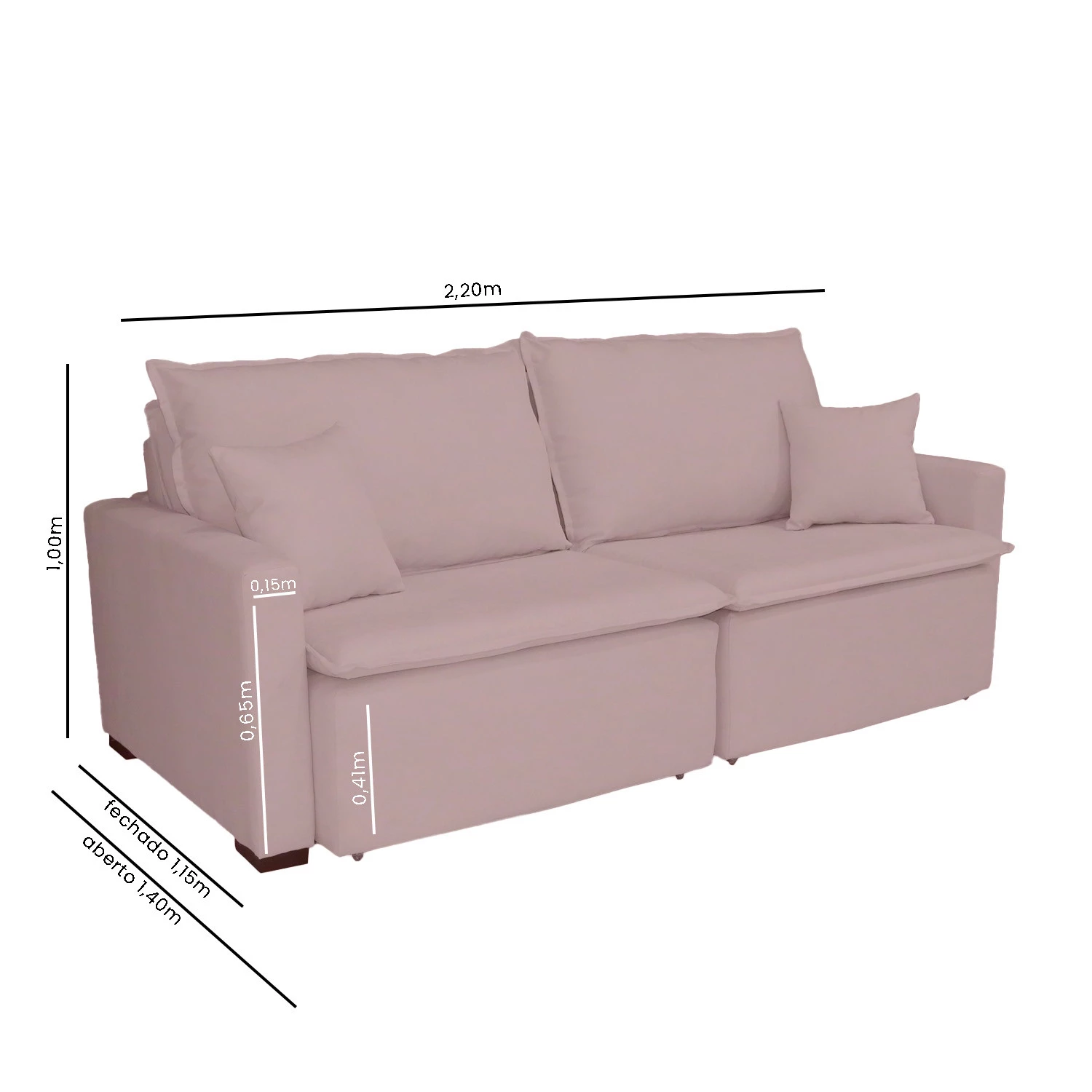 Sofá Cama Tóquio Com Almofadas Soltas 2,20m-rosê