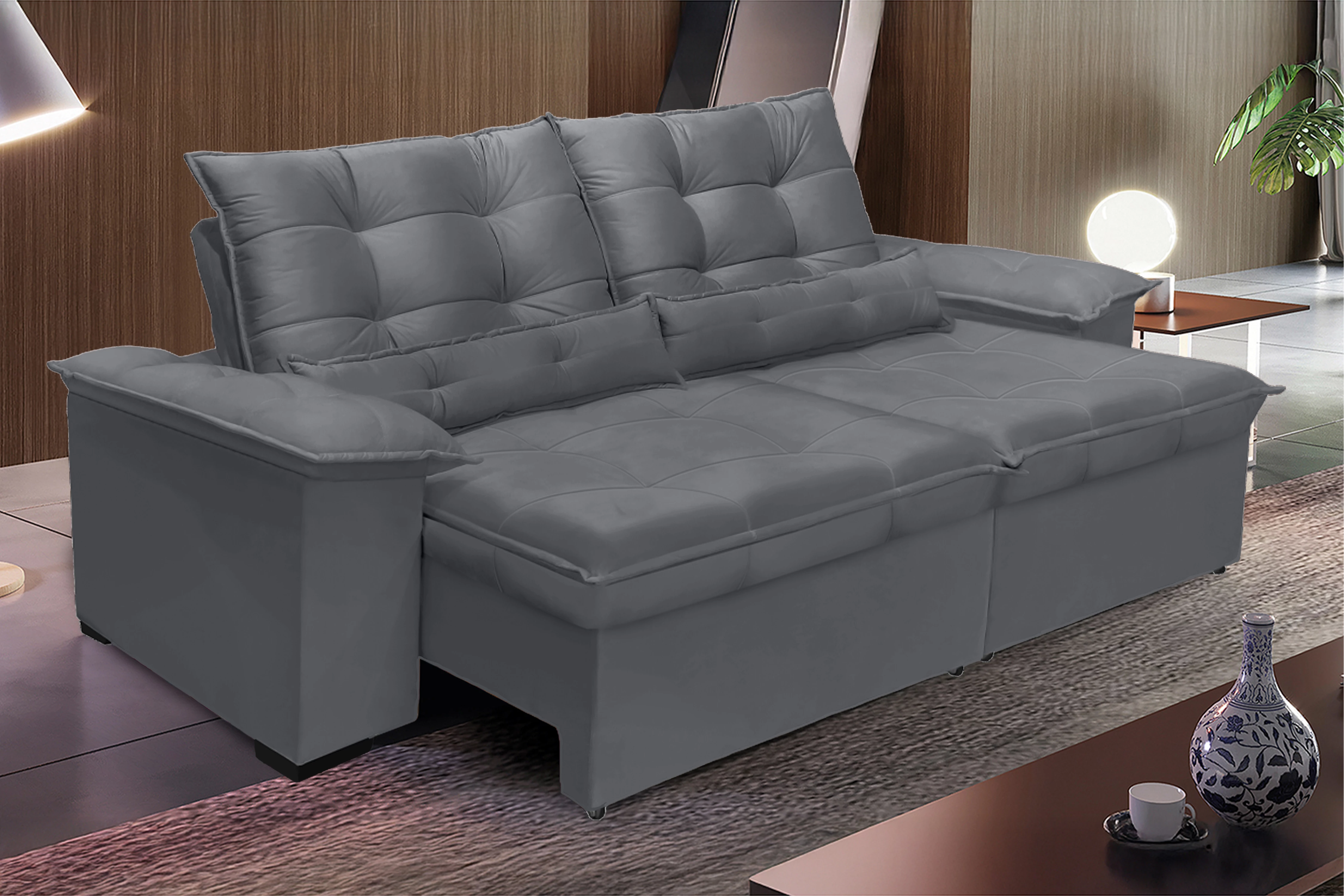 Sofá Retrátil e Reclinável Aspen 2,00m - Chumbo