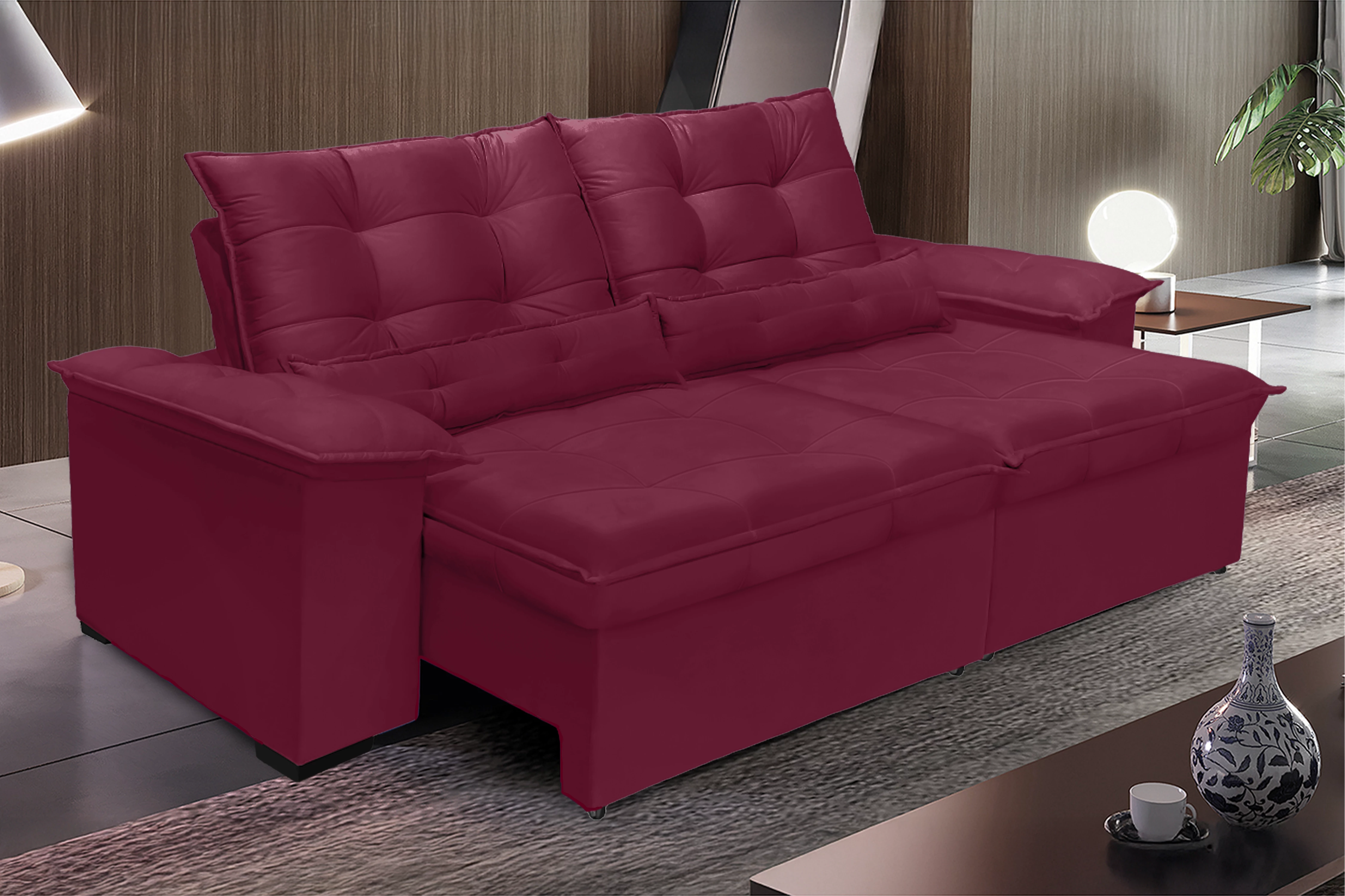 Sofá Retrátil e Reclinável Aspen 2,00m - Vinho