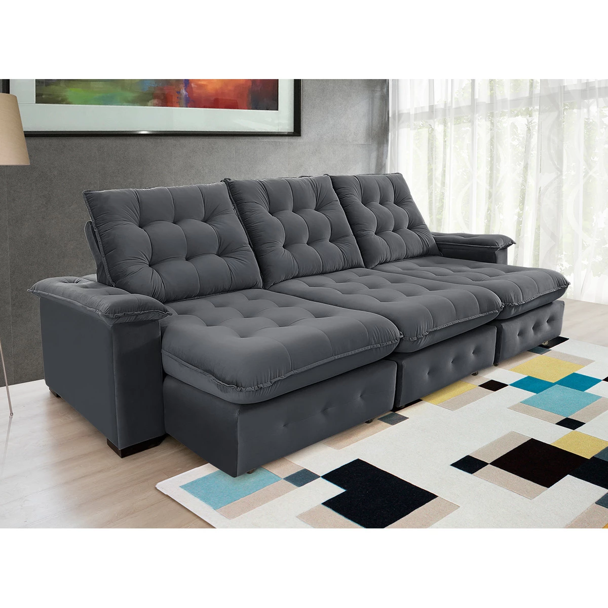 Sofá Retrátil e Reclinável  2,90m  Coliseu Super Pillow - Chumbo