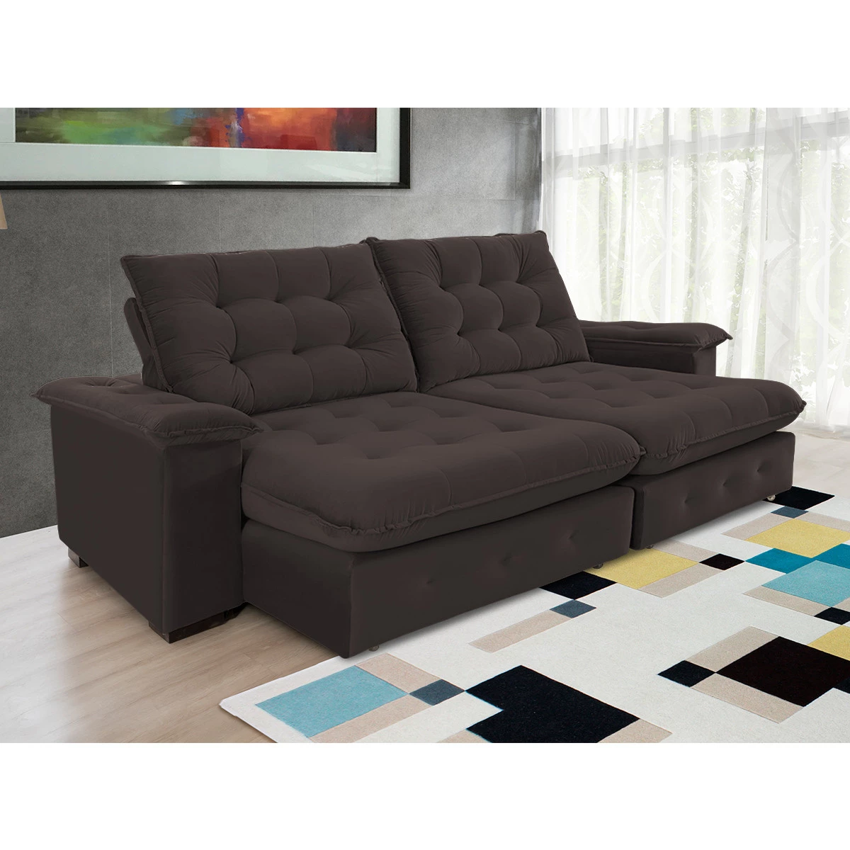 Sofá Coliseu 2,60m Retrátil e Reclinável Super Pillow - Marrom