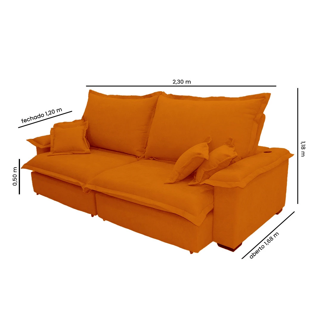 Sofá Paris 2,30m Retrátil e Reclinável Super Pillow  -terra