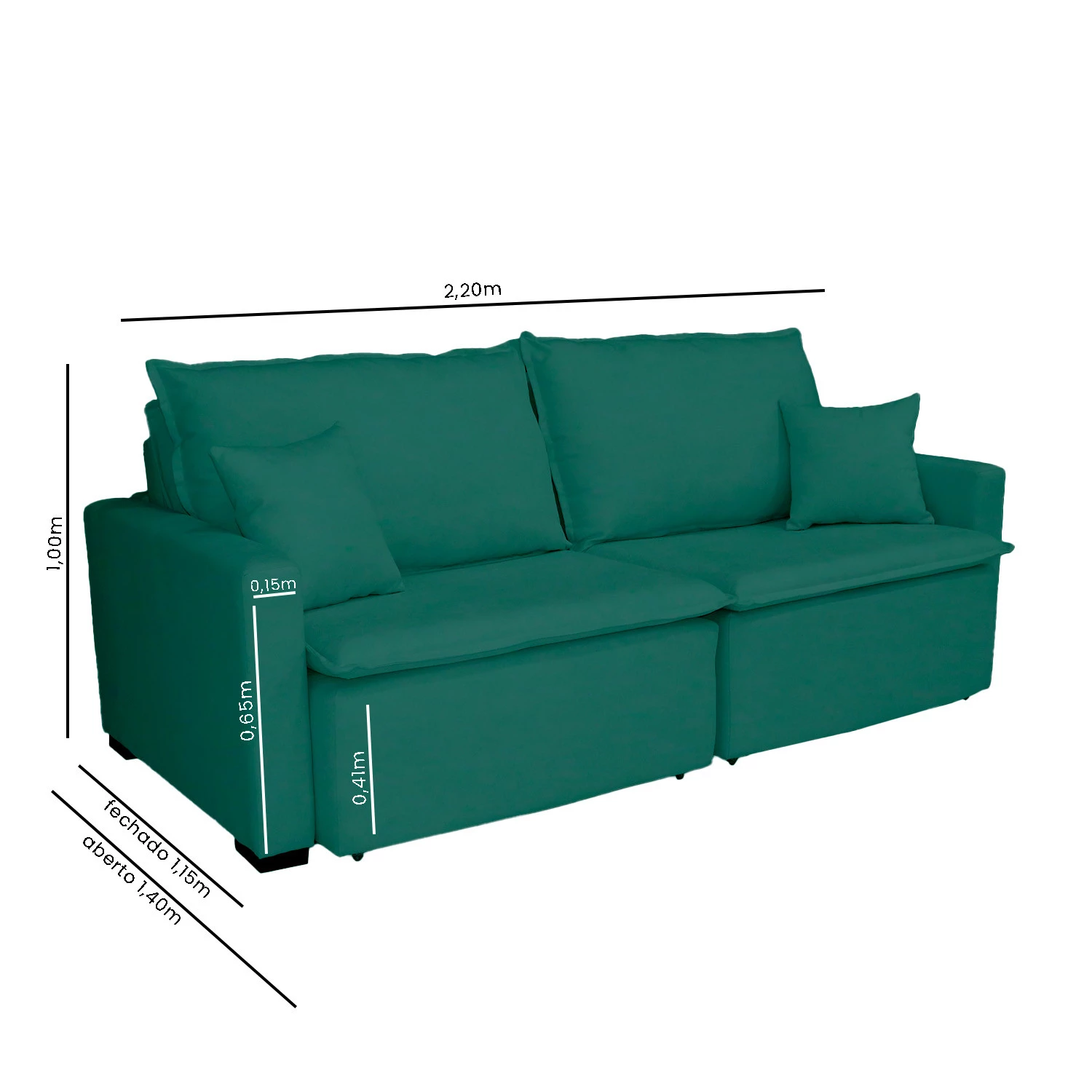Sofá Cama Tóquio Com Almofadas Soltas 2,20m-verde