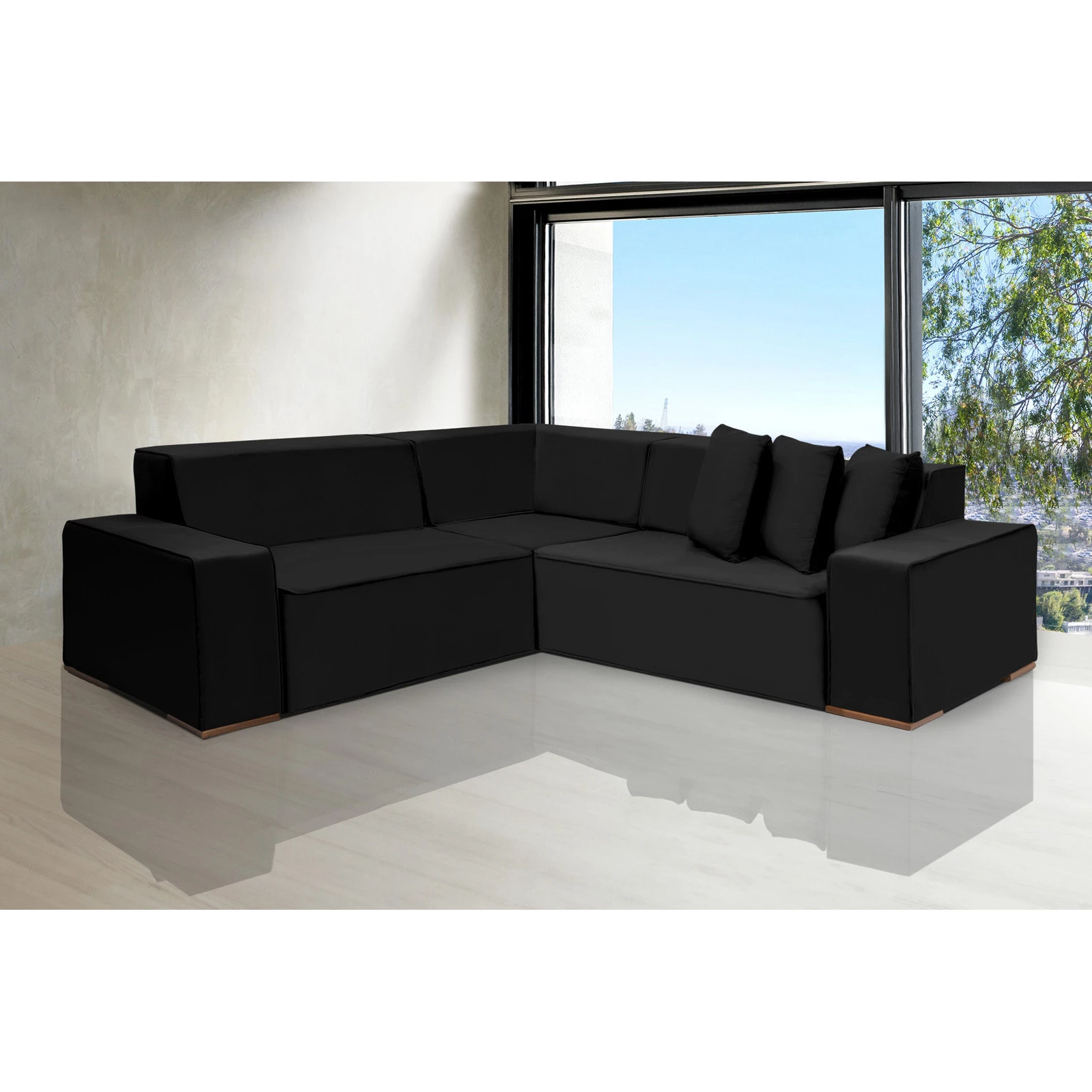 Sofá Dubai 2,37x2,37m de Canto Retrátil - Preto