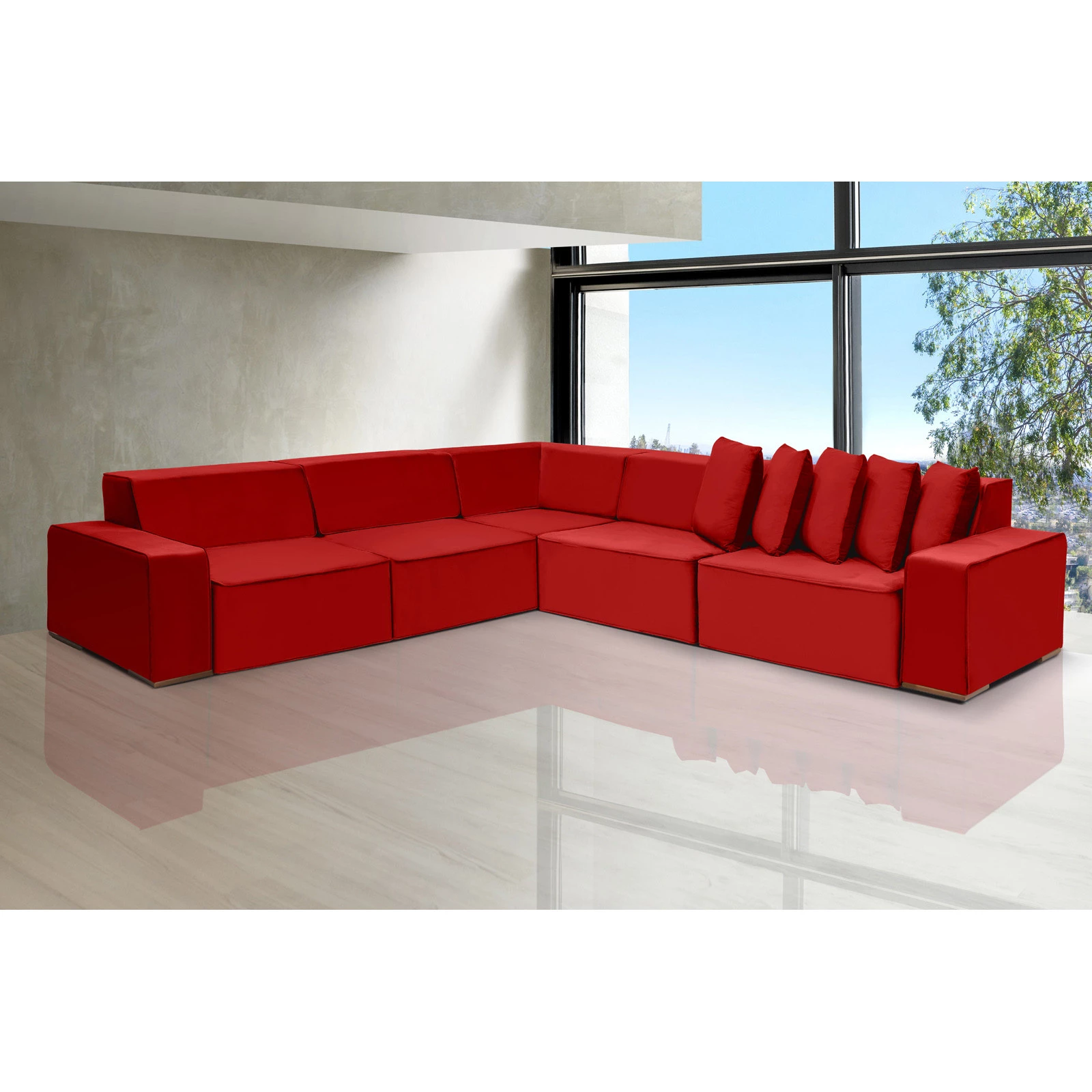 Sofá Dubai 3,32x3,32m de Canto Retrátil - Vermelho