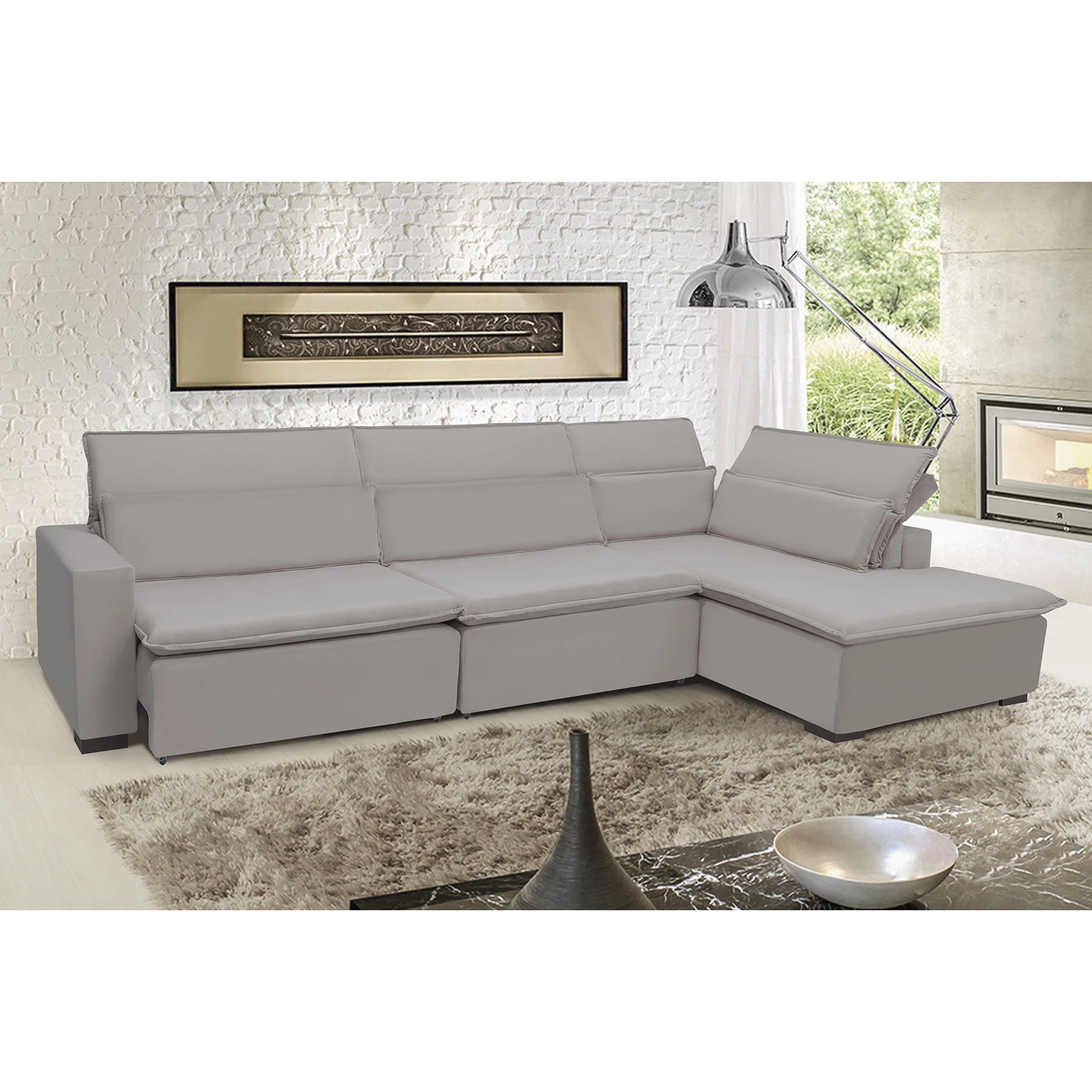 Sofá Istambul 3,80x2,10m Retrátil e Reclinável com Chaise - Avelã