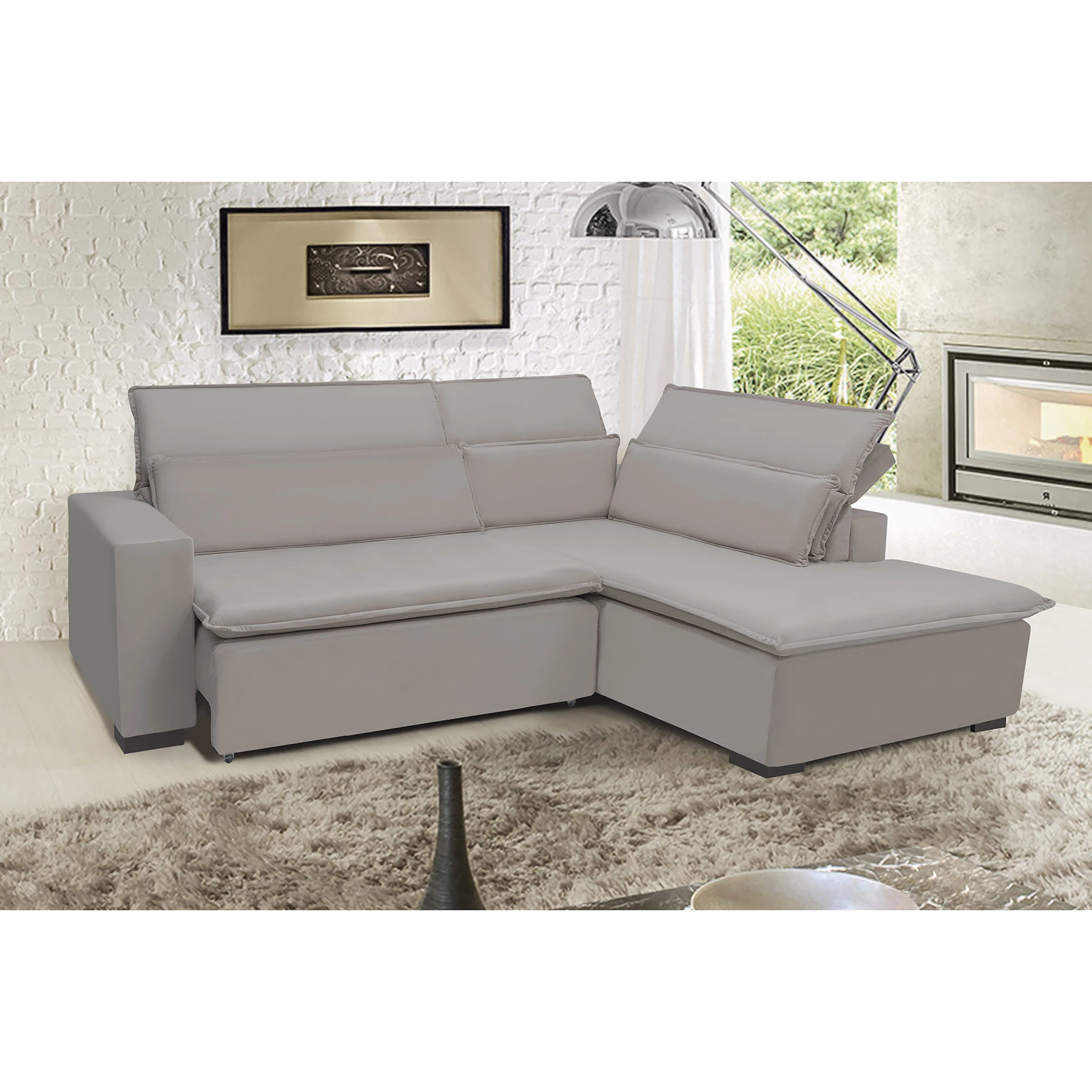 Sofá Istambul 2,60x2,10m Retrátil e Reclinável com Chaise - Avelã