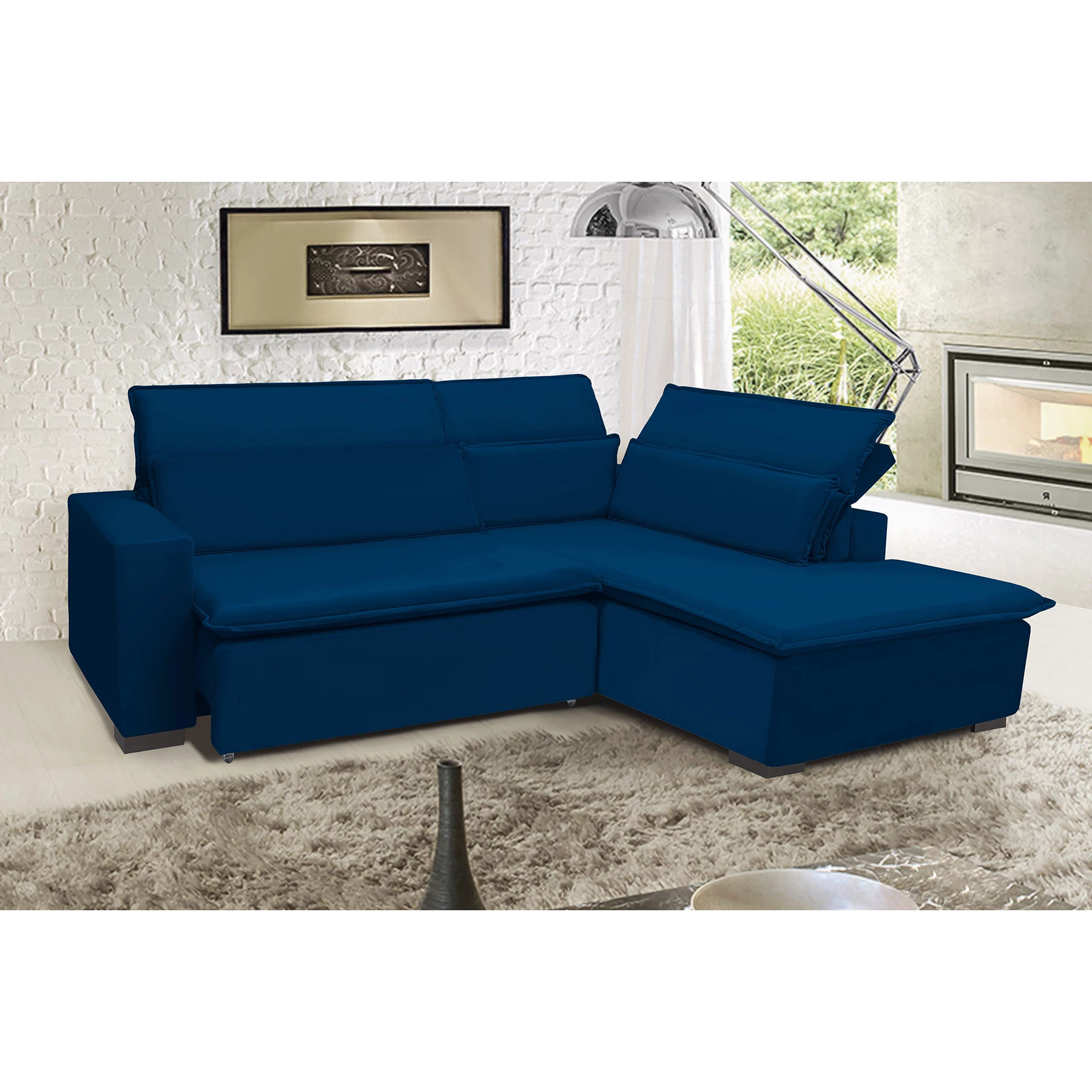 Sofá Istambul 2,60x2,10m Retrátil e Reclinável com Chaise - Azul