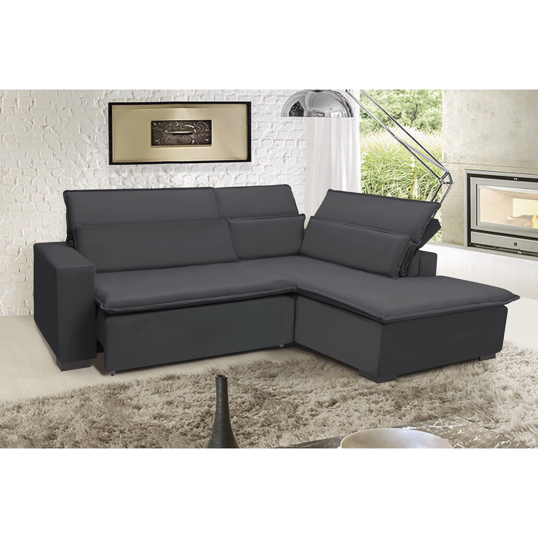 Sofá Istambul 2,60x2,10m Retrátil e Reclinável com Chaise - Chumbo