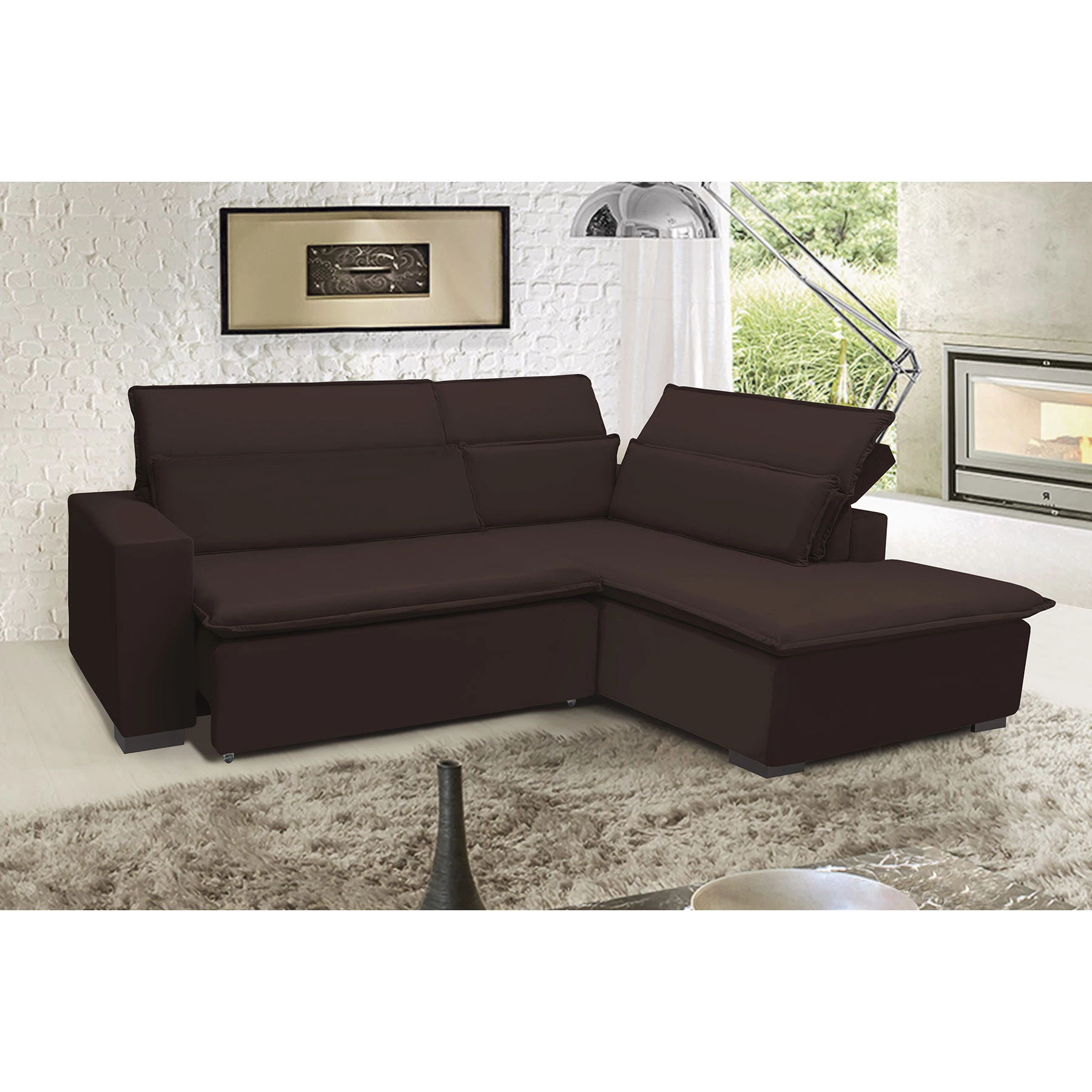 Sofá Istambul 2,60x1,90m Retrátil e Reclinável com Chaise - Marrom