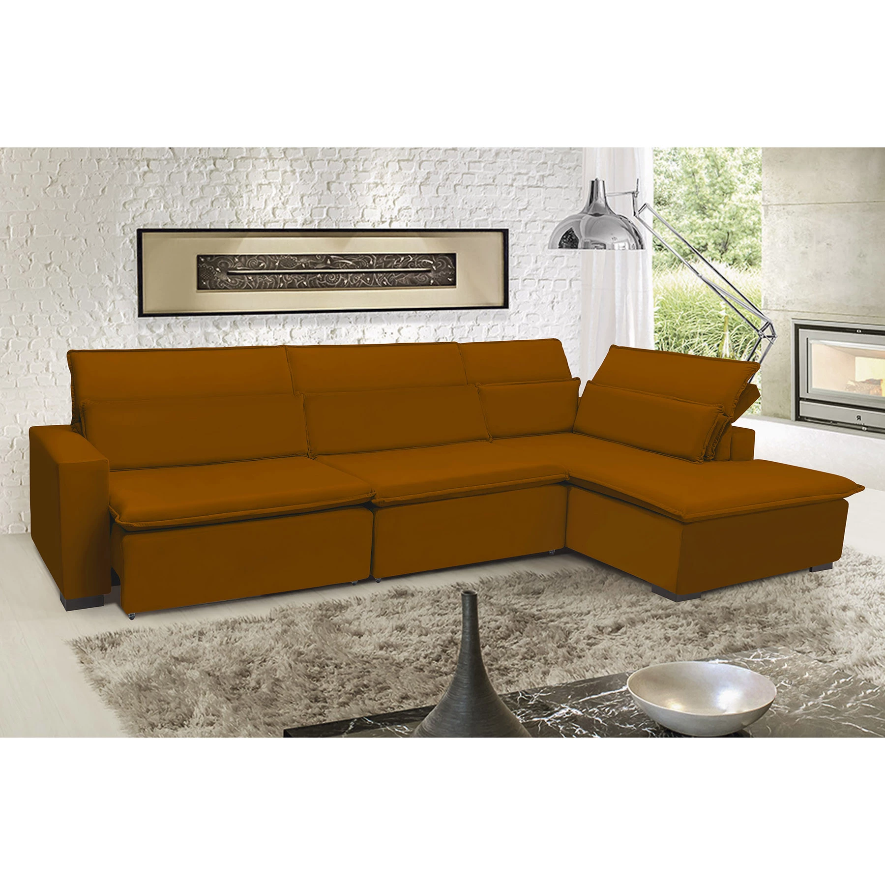 Sofá Istambul 3,80x2,10m Retrátil e Reclinável com Chaise - Terra