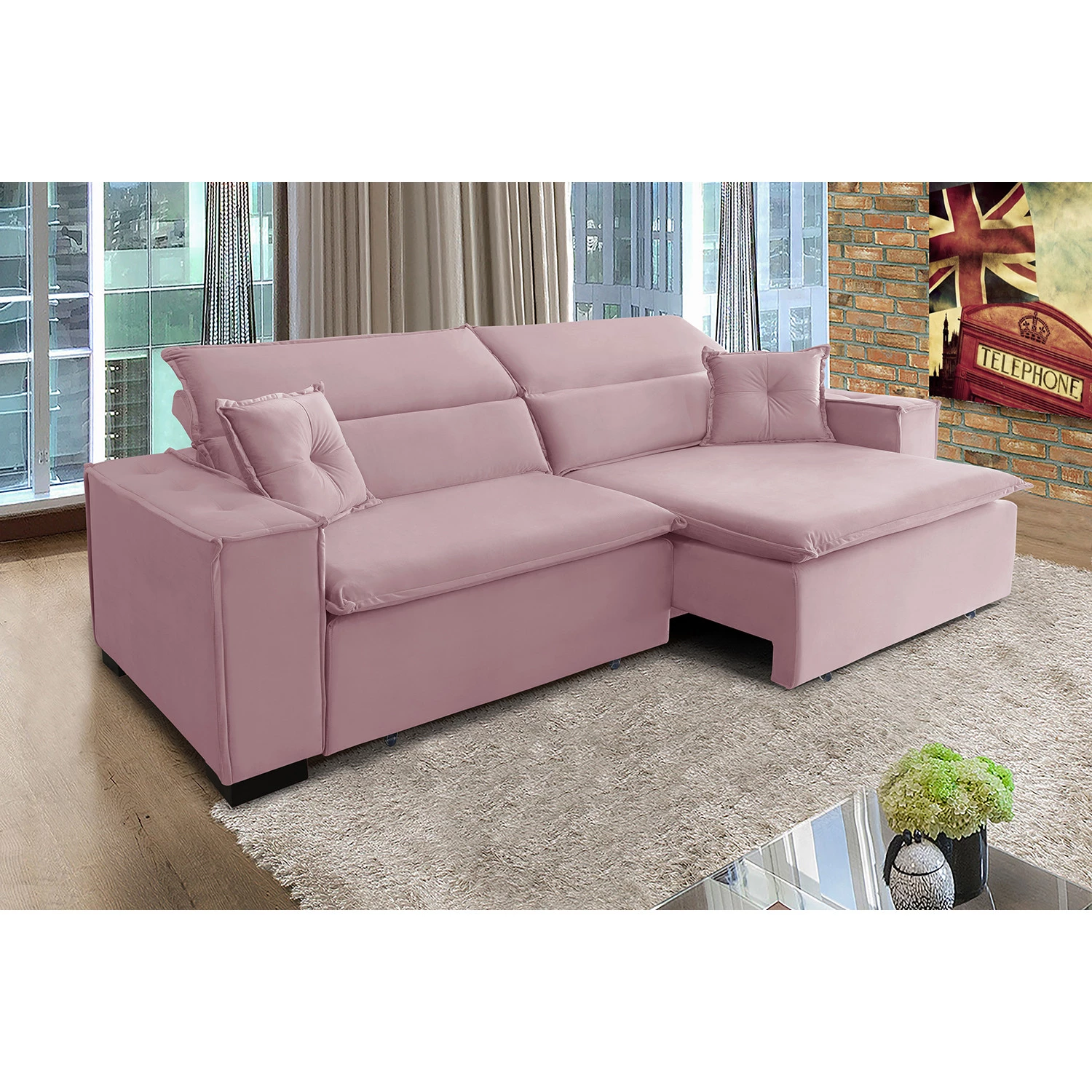 Sofá Londres 2,70m Retrátil e Reclinável Pillow Top