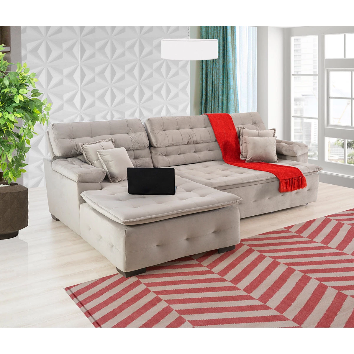 Sofá Orlando 2,20x2,10m com Chaise, Retrátil e Reclinável
