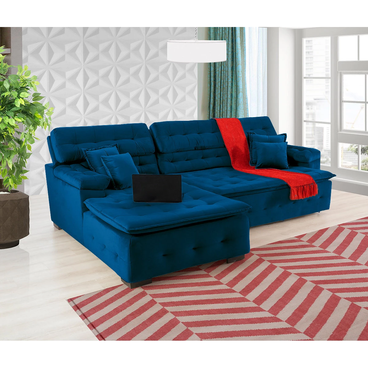 Sofá Orlando 2,20x1,90m com Chaise, Retrátil e Reclinável