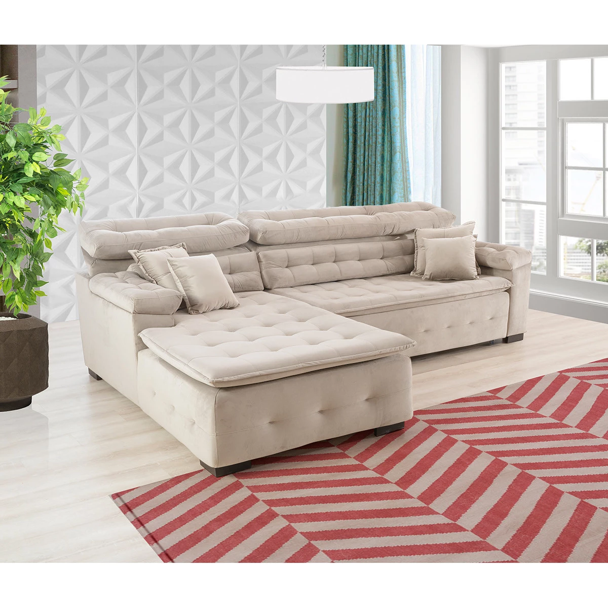 Sofá Retrátil e Reclinável Com Chaise Orlando 2,20x2,10m- Sofisticato-bege