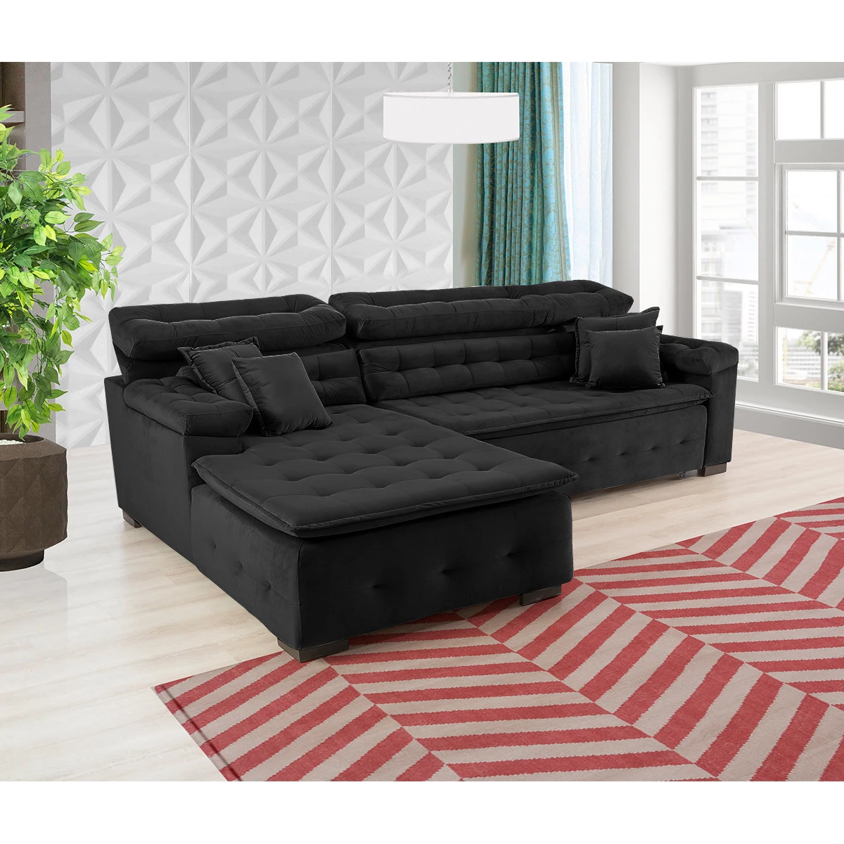 Sofá Retrátil e Reclinável Com Chaise Orlando 2,20x1,50m - Sofisticato-preto