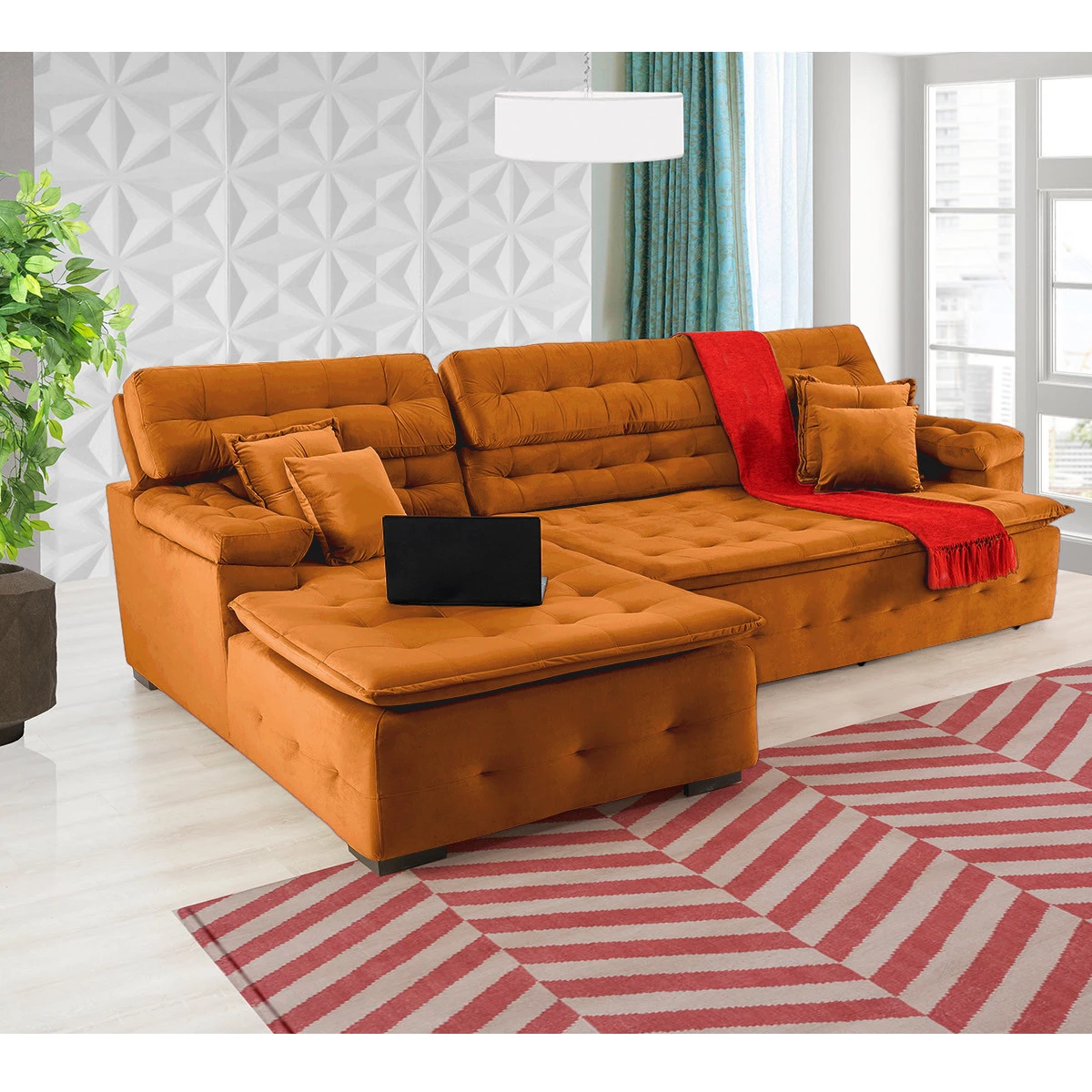 Sofá Orlando 2,40x2,10m com Chaise, Retrátil e Reclinável
