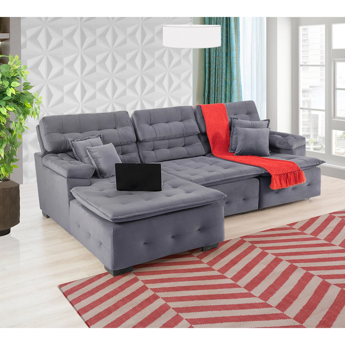 Sofá Orlando 2,80x2,10m com Chaise, Retrátil e Reclinável