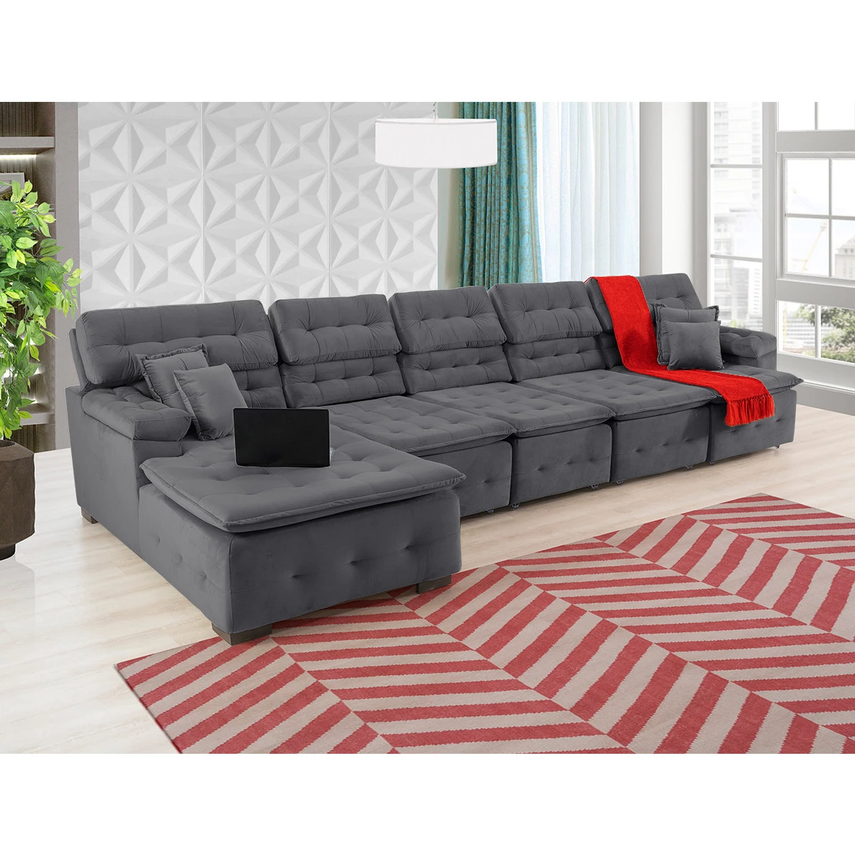 Sofá Orlando 4,20x2,10m com Chaise, Retrátil e Reclinável