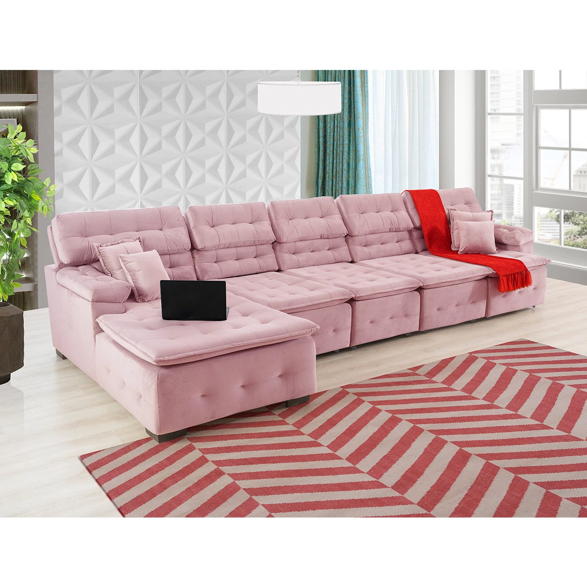Sofá Orlando 4,20x1,70m com Chaise, Retrátil e Reclinável