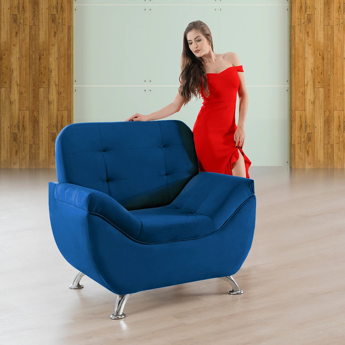 Poltrona Imperium 1,07m em Veludo Soft - Azul