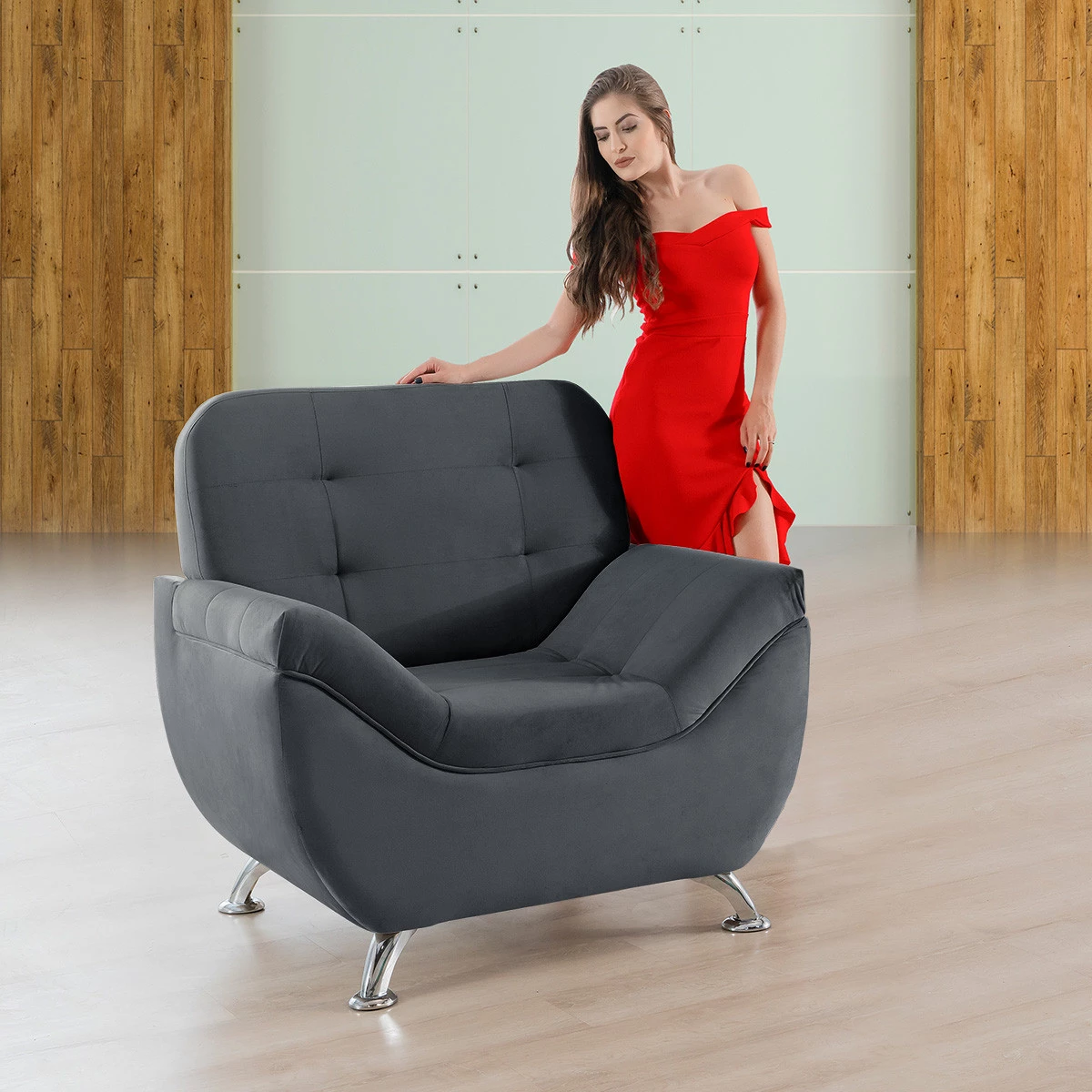 Poltrona Imperium 1,07m em Veludo Soft - Chumbo