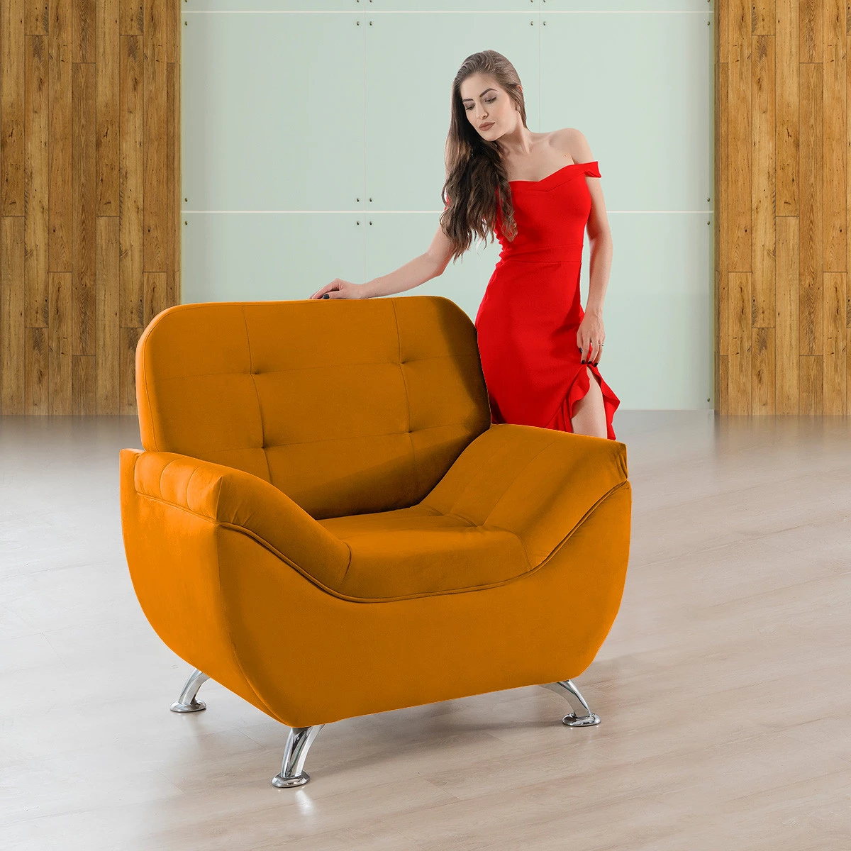 Poltrona Imperium 1,07m em Veludo Soft - Terra