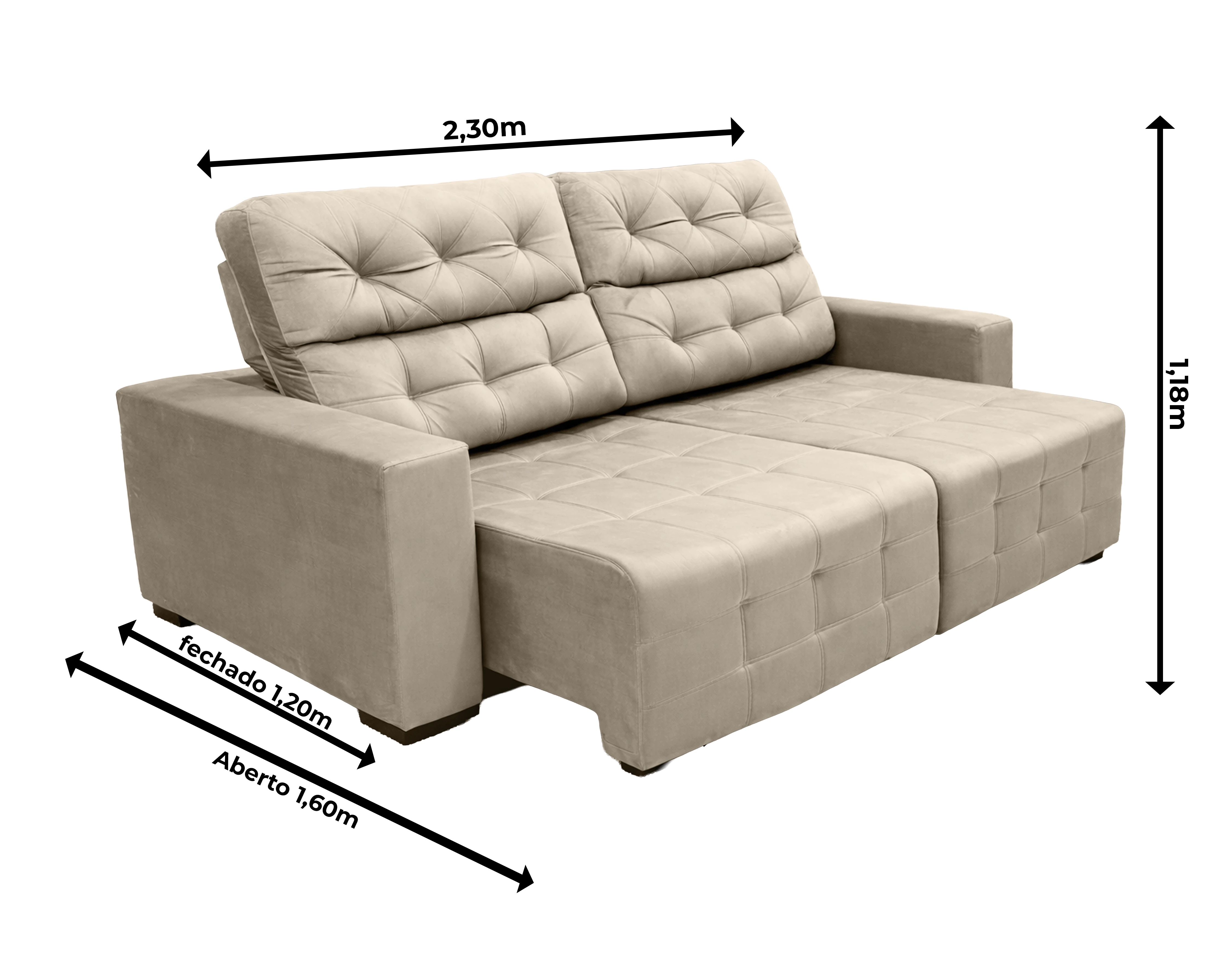 Sofá Retrátil e Reclinável Siena Super Pillow 2,30m - Bege