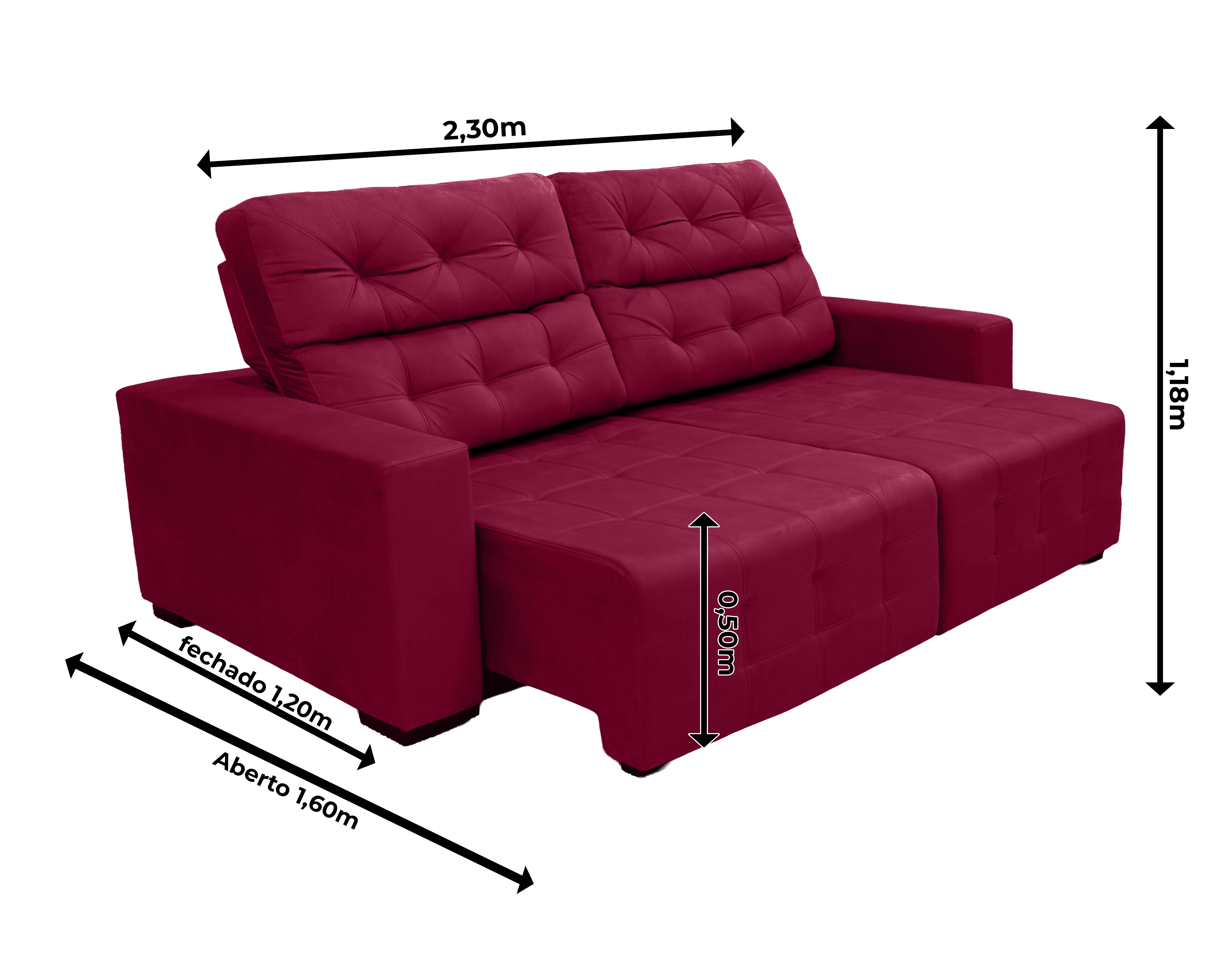 Sofá Retrátil e Reclinável Siena Super Pillow 2,30m - Vermelho