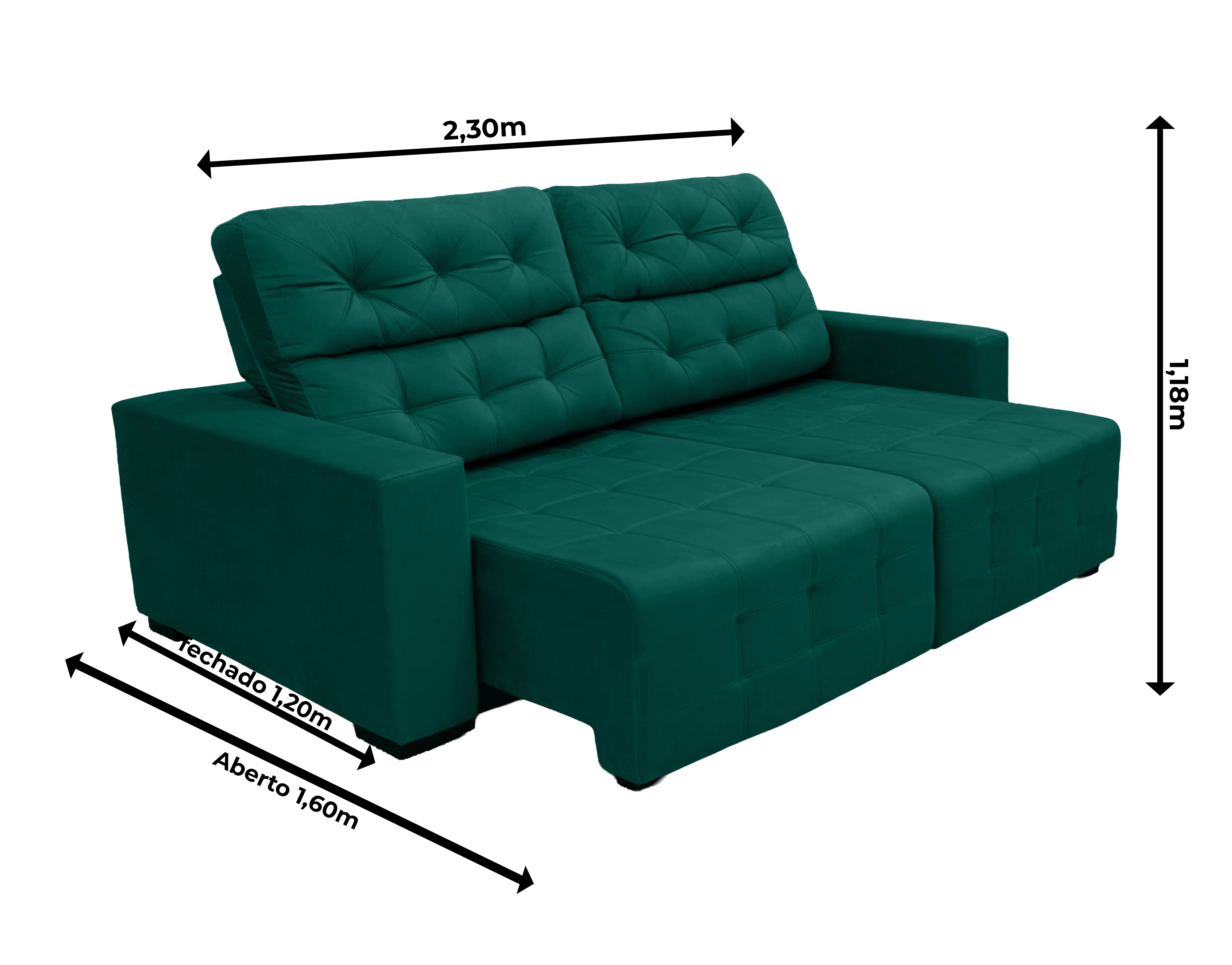 Sofá Retrátil e Reclinável Siena Super Pillow 2,30m - Verde