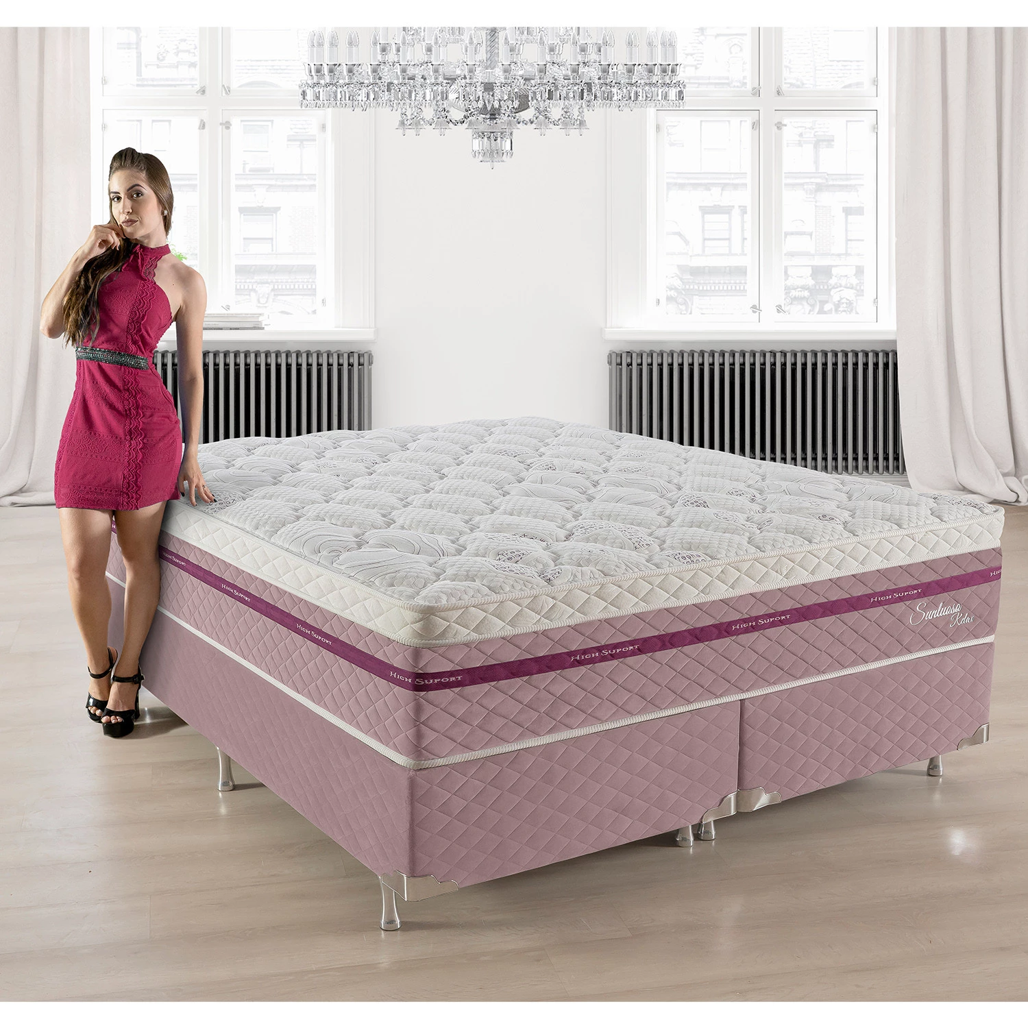 Conjunto Box Sintuoso com Molas, Vibro Massagem e Magnético 1,58x1,98m Queen