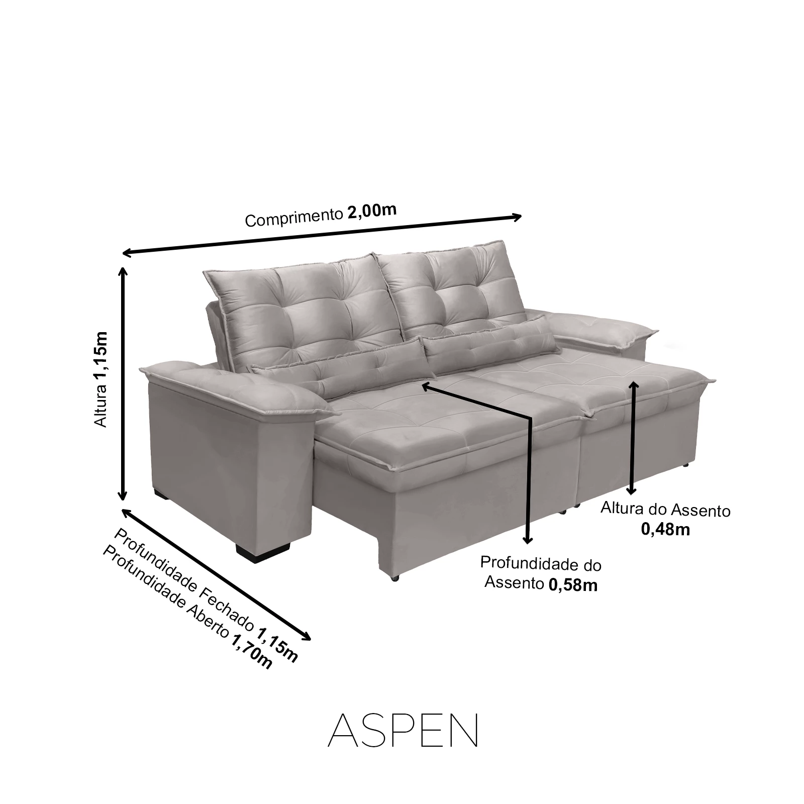 Sofá Retrátil e Reclinável Aspen 2,00m - Avelã 